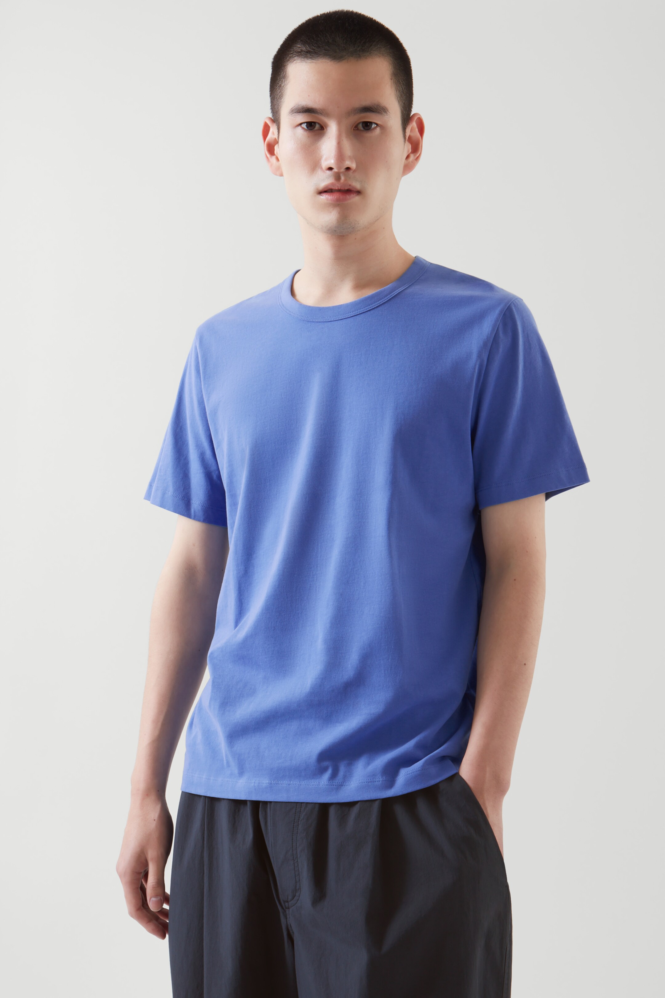 Top image of cos REGULAR-FIT BRUSHED COTTON T-SHIRT in BLUE