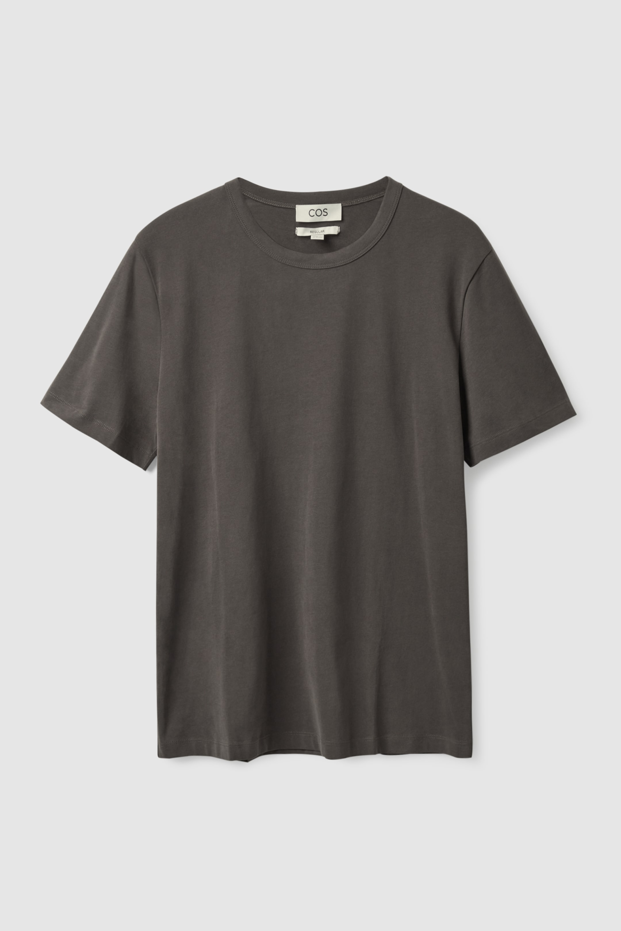 Front image of cos REGULAR-FIT BRUSHED COTTON T-SHIRT in DARK GREY