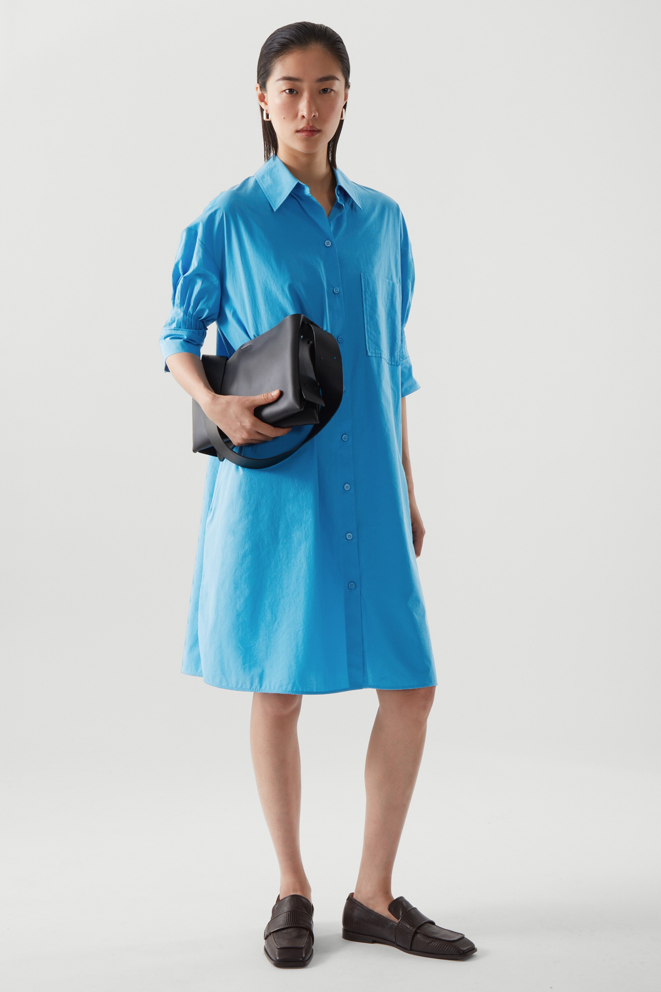 Front image of cos OVERSIZED SHIRT DRESS in BLUE