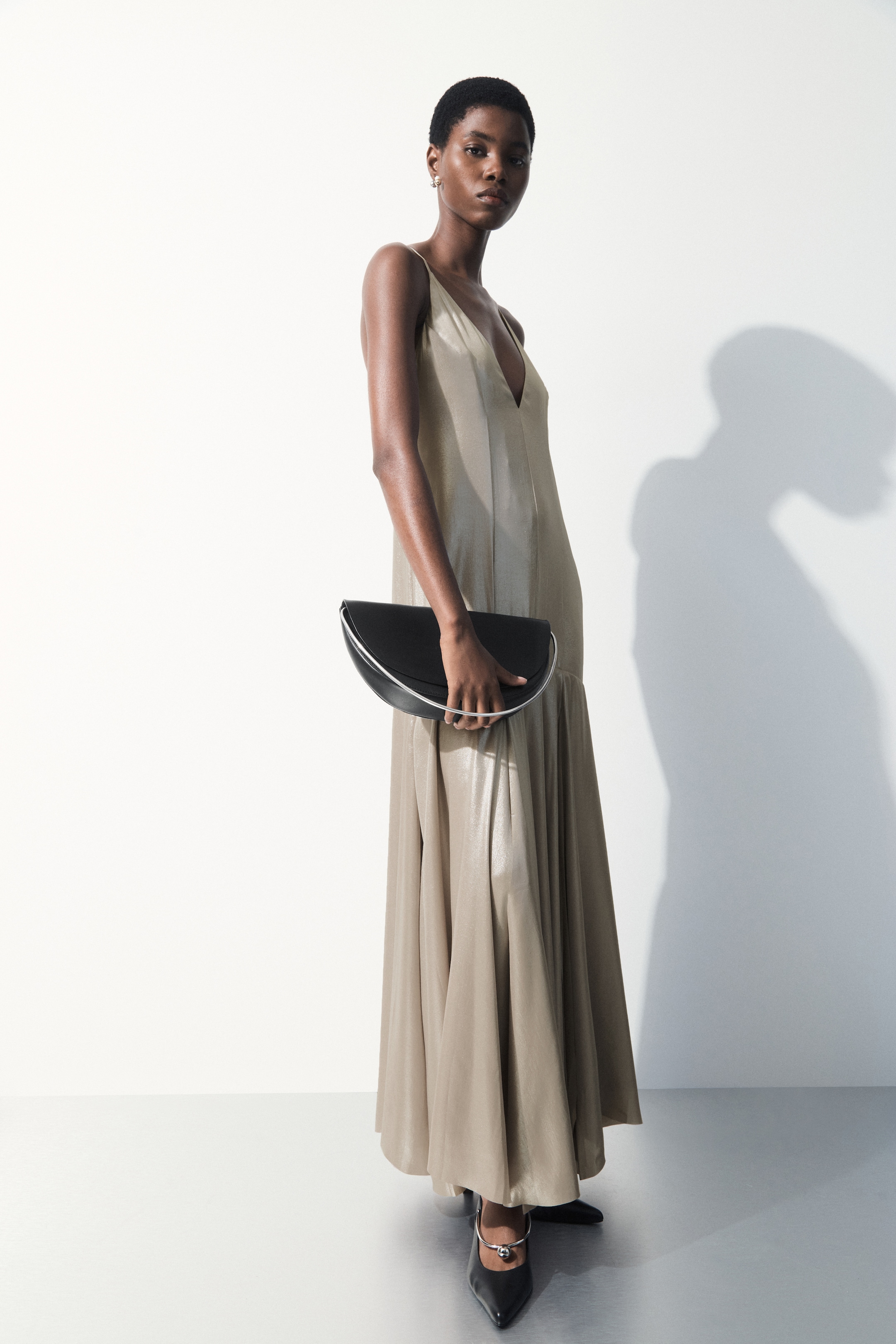 The metallic flared slip dress - SILVER - women | COS AU