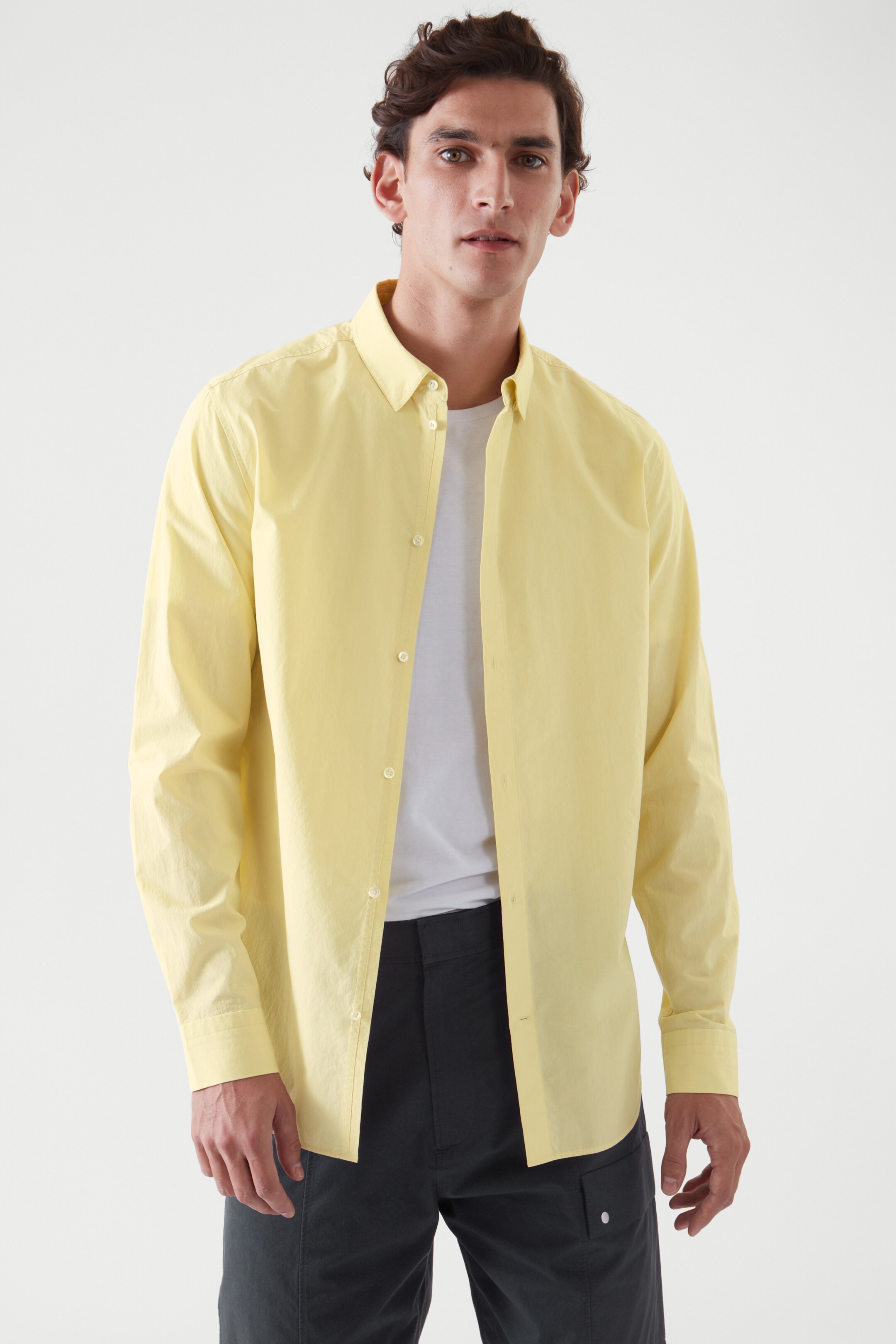 Top image of cos REGULAR-FIT LONG-SLEEVE SHIRT in LIGHT YELLOW