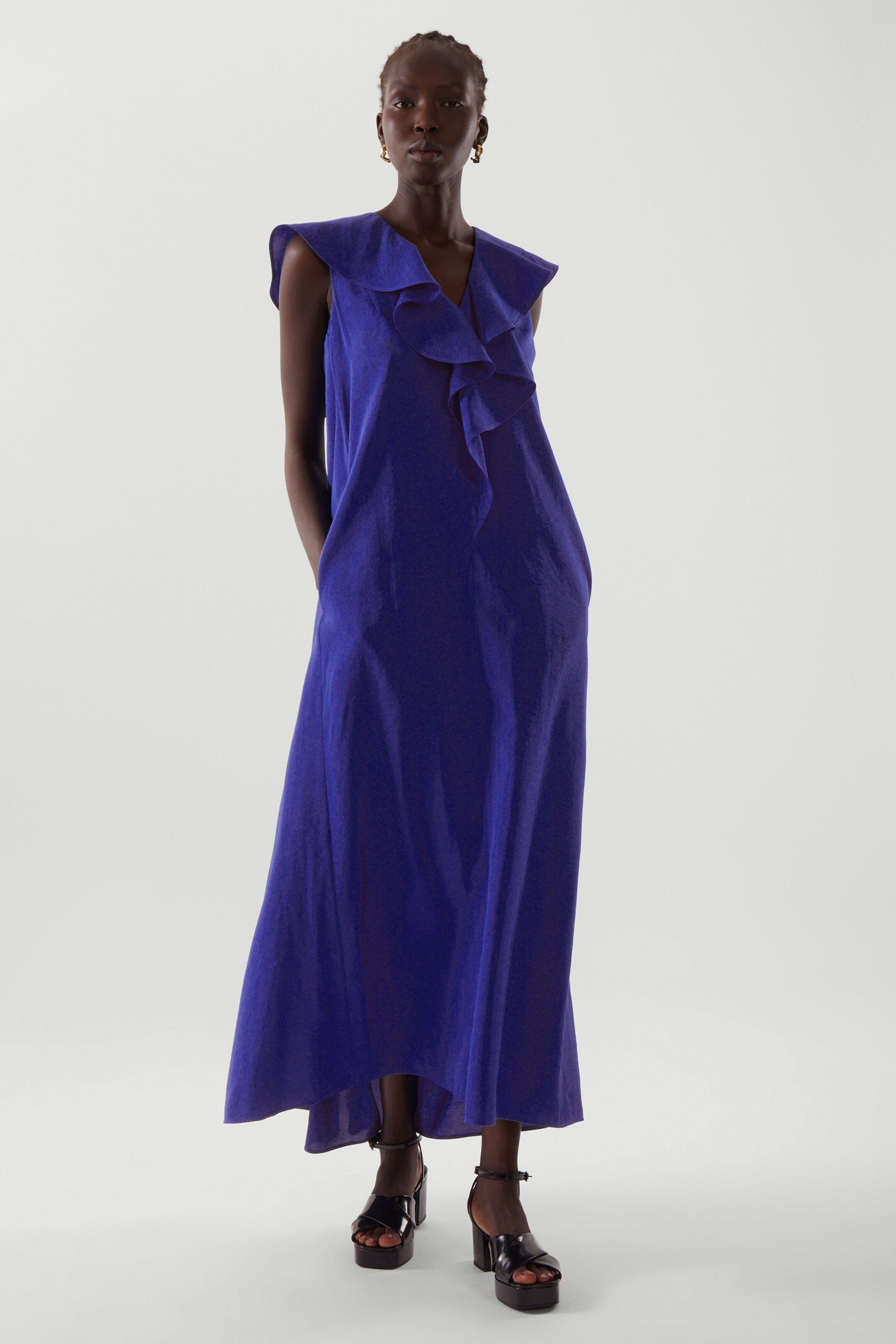 Front image of cos RUFFLED MAXI DRESS in BLUE