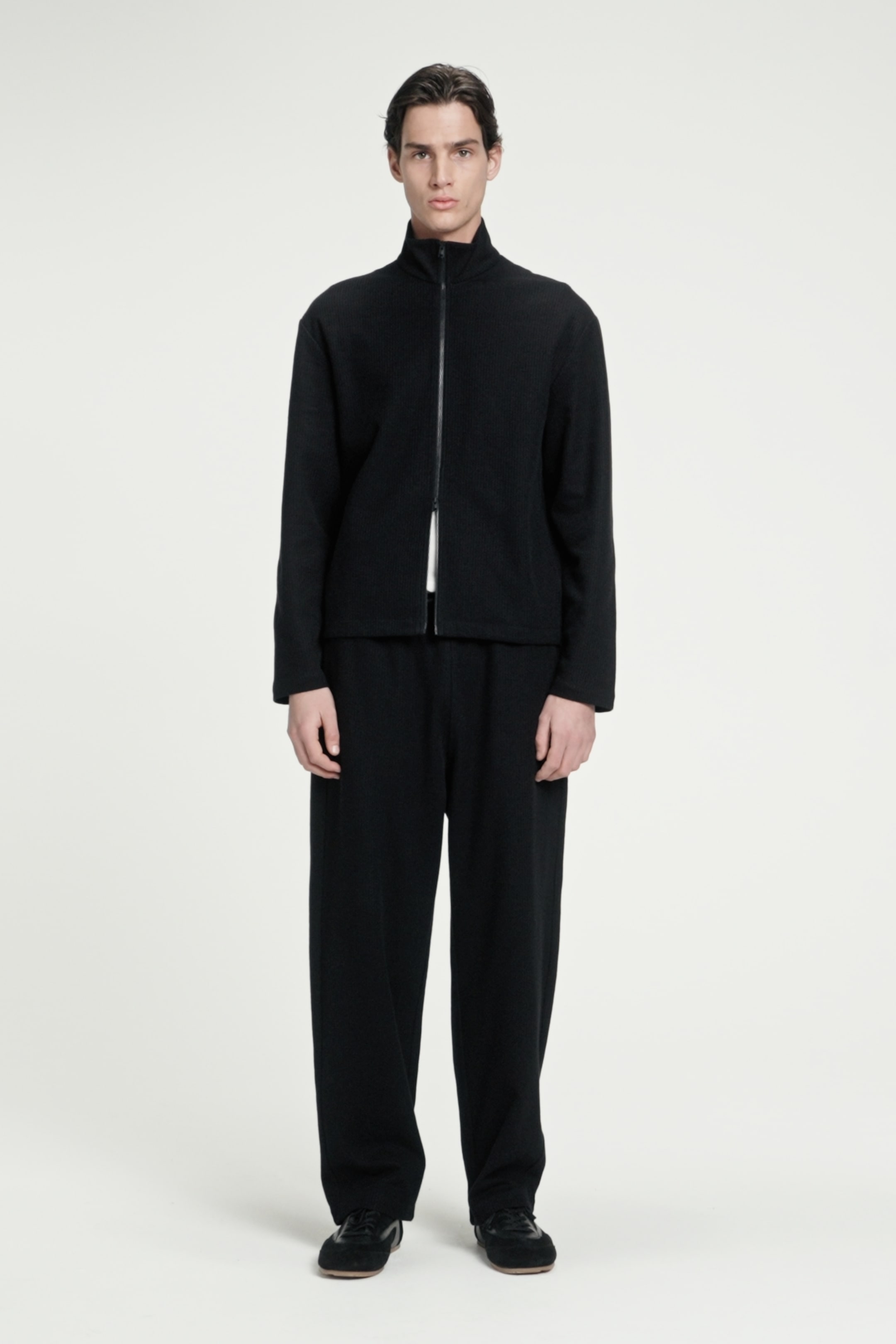 RIBBED JERSEY TRACK JACKET - BLACK - Coats and Jackets - COS