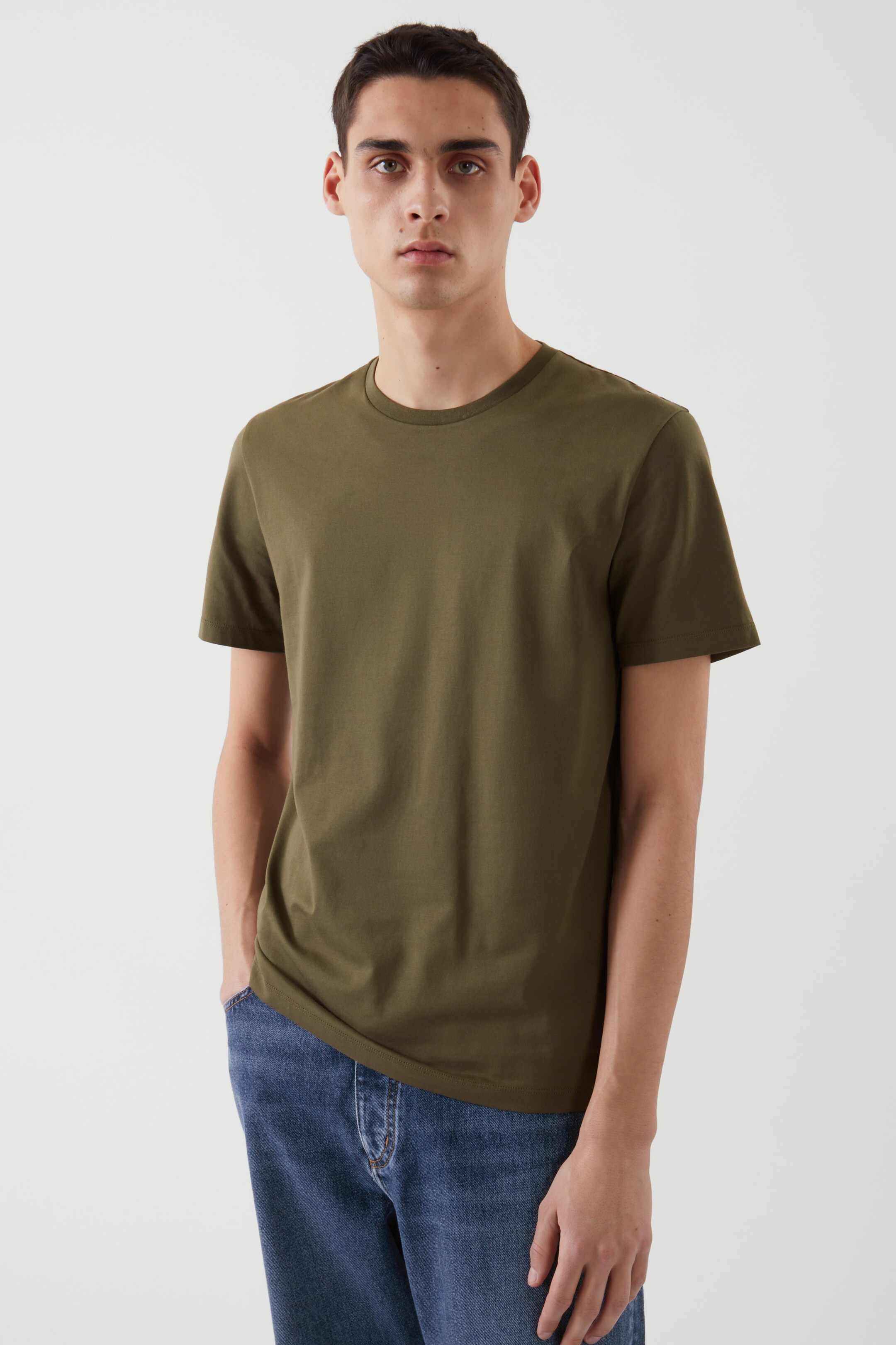 Front image of cos REGULAR-FIT LIGHTWEIGHT T-SHIRT in KHAKI
