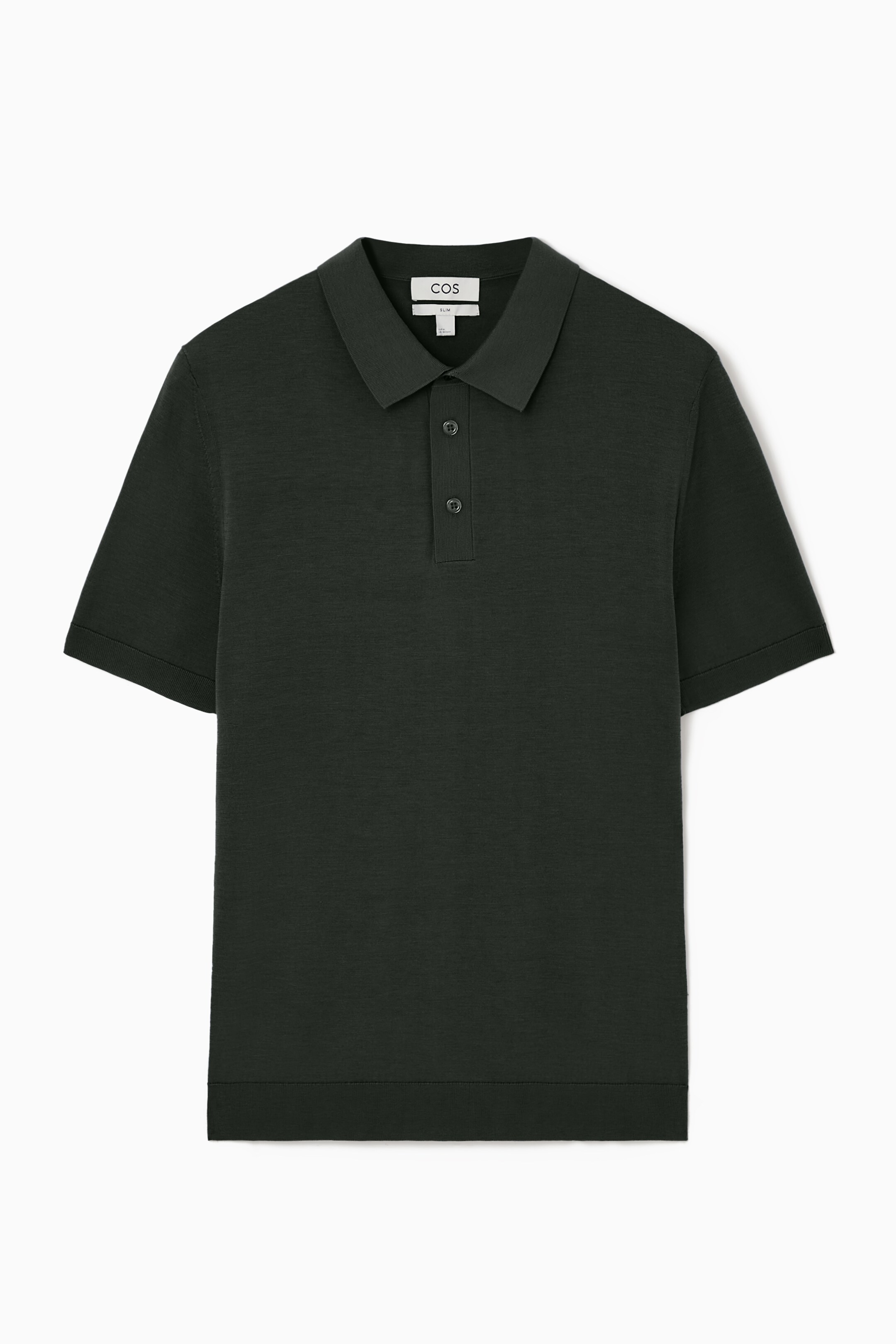 Knitted silk polo shirt - DARK GREEN - men | COS AU