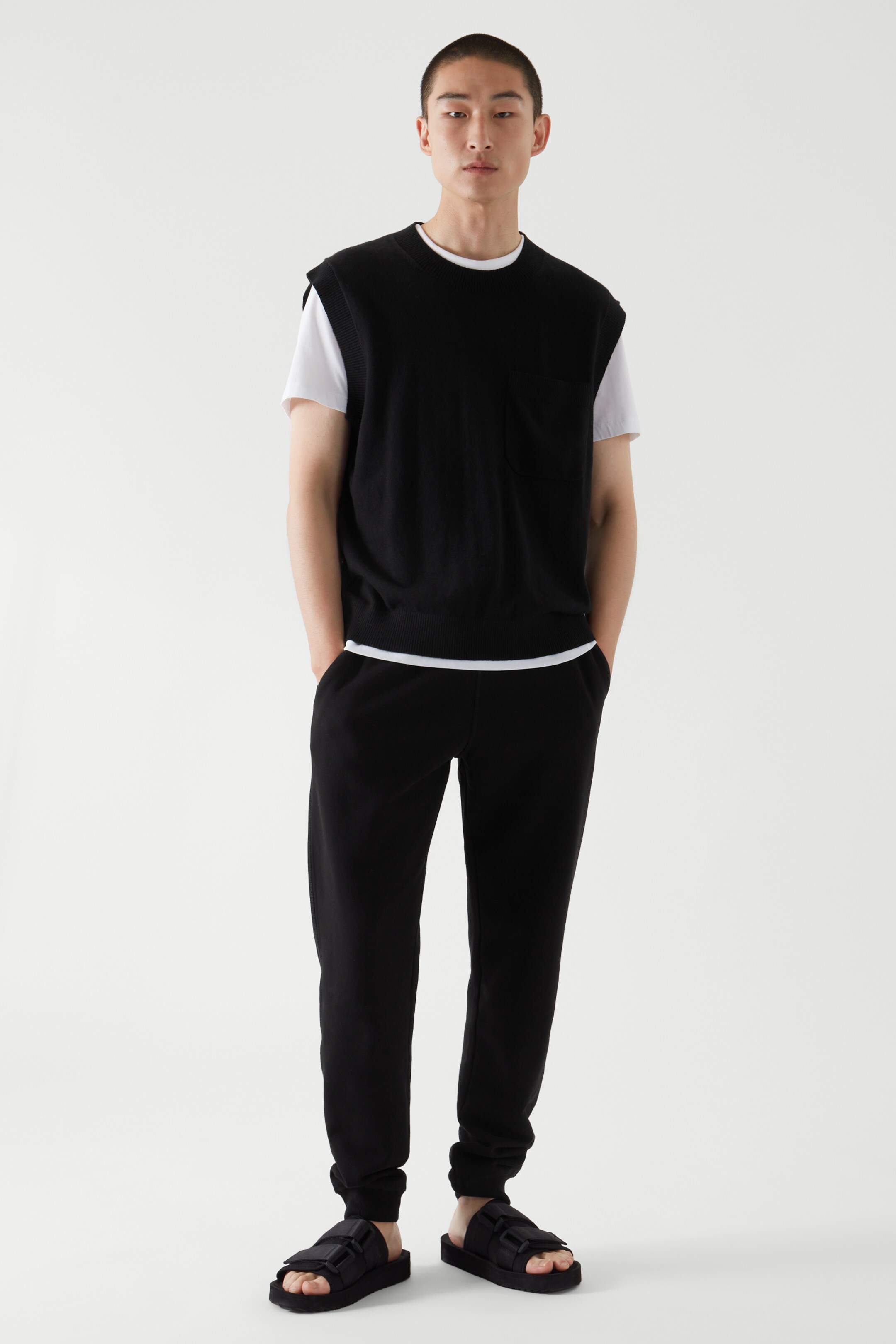 Front image of cos RELAXED-FIT DRAWSTRING JOGGERS in BLACK