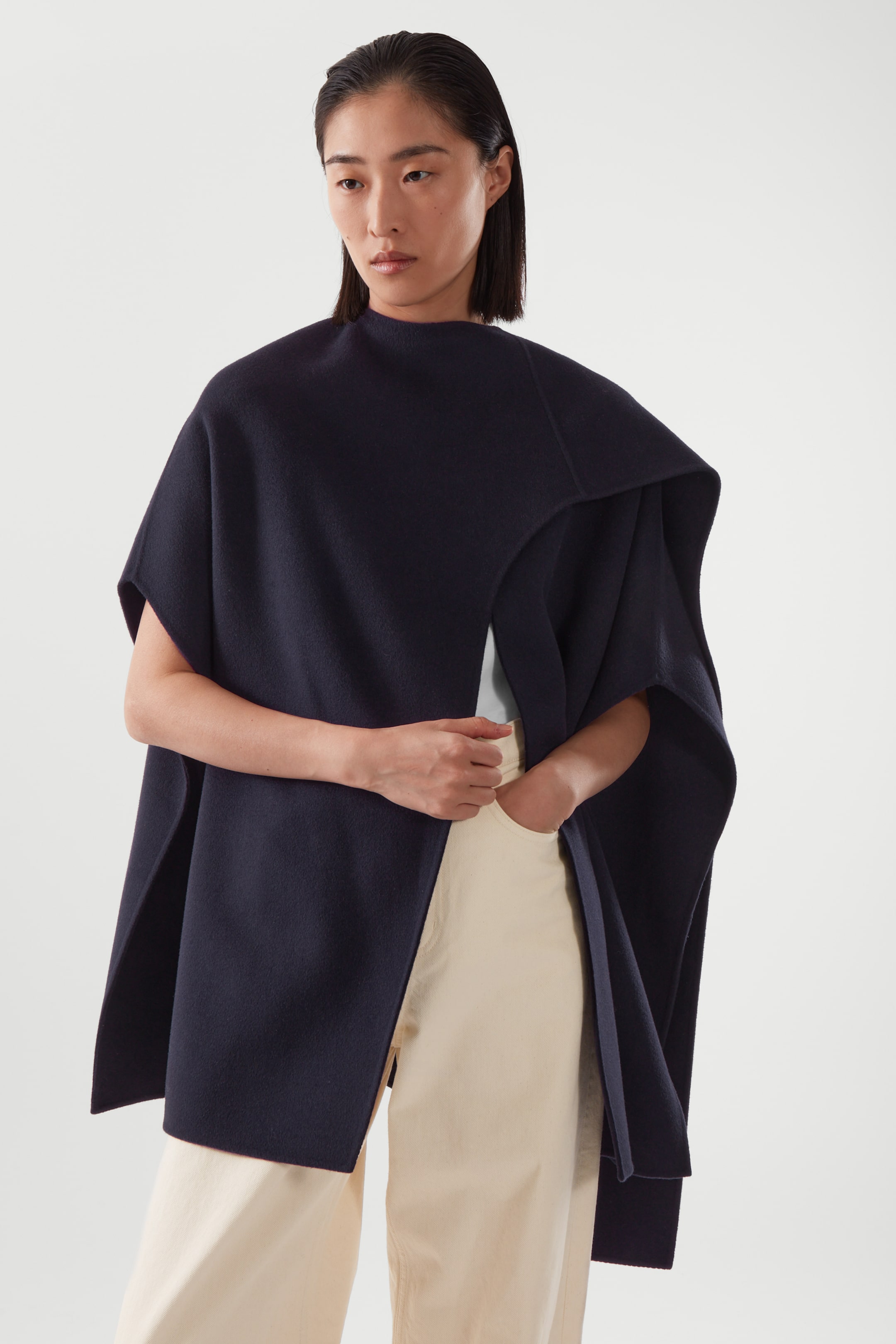 Front image of cos WOOL-BLEND CAPE in DARK NAVY