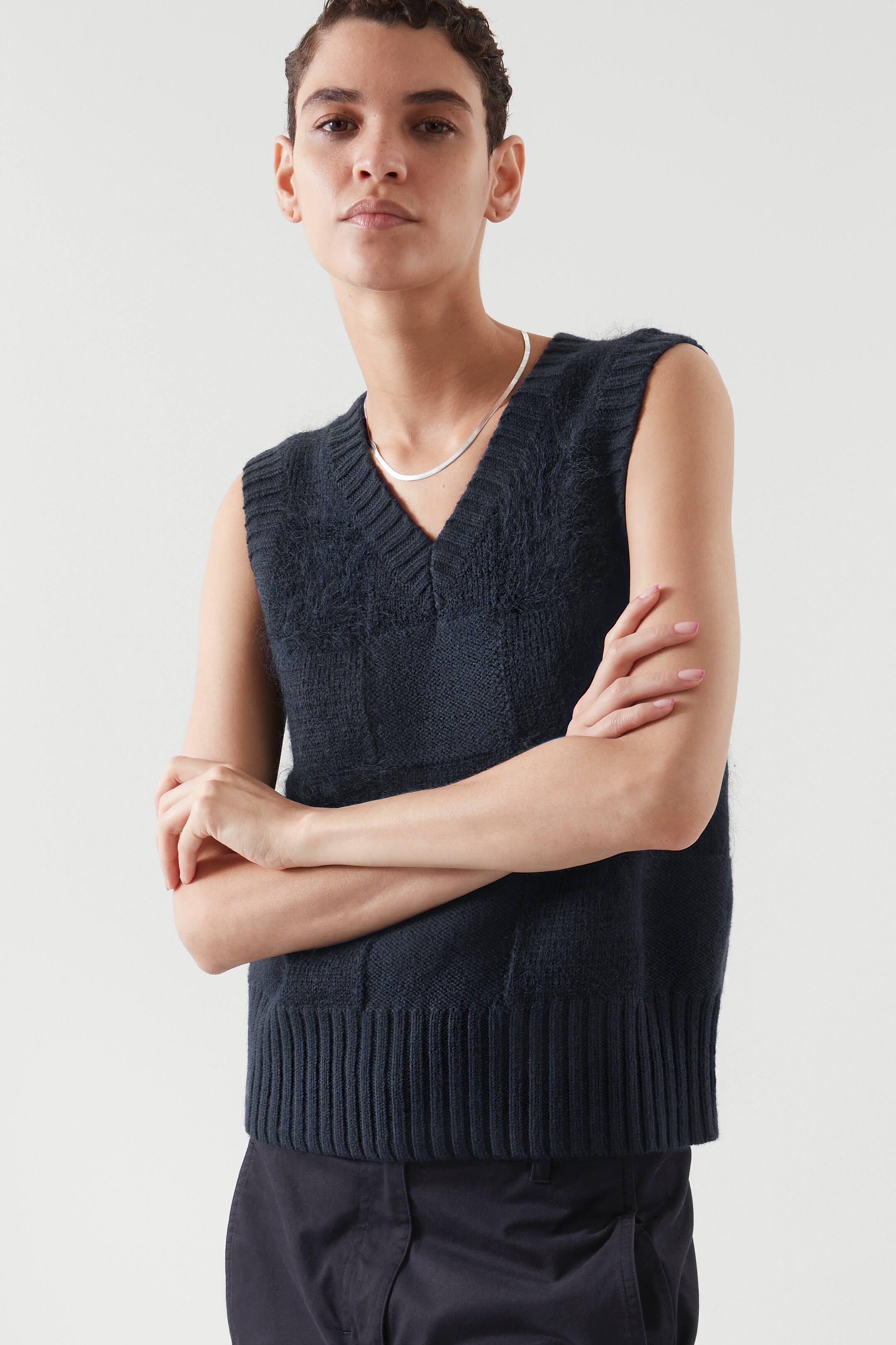 Top image of cos CHECKED WOOL VEST in NAVY