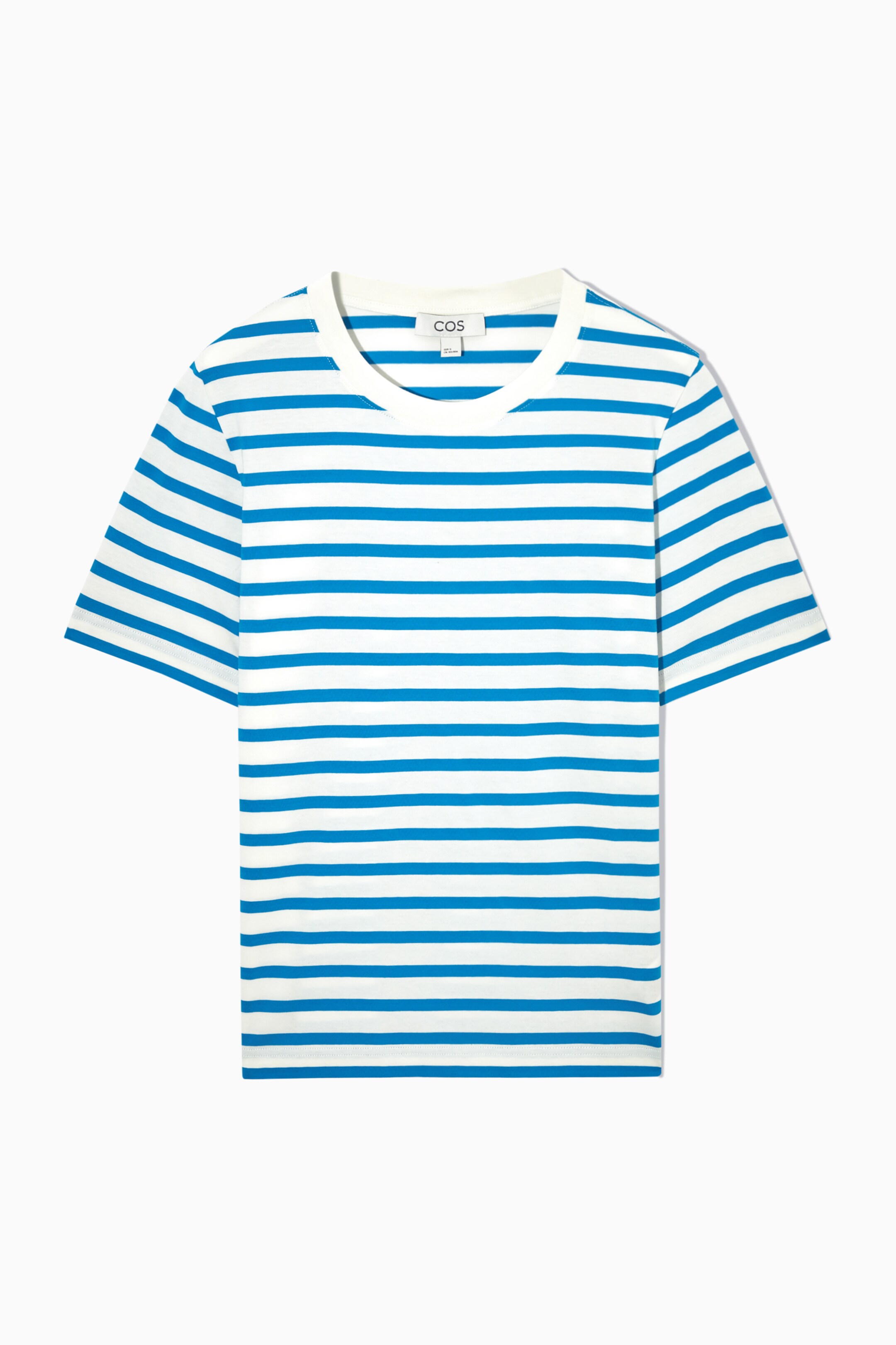 Front image of cos REGULAR FIT T-SHIRT in BLUE / WHITE