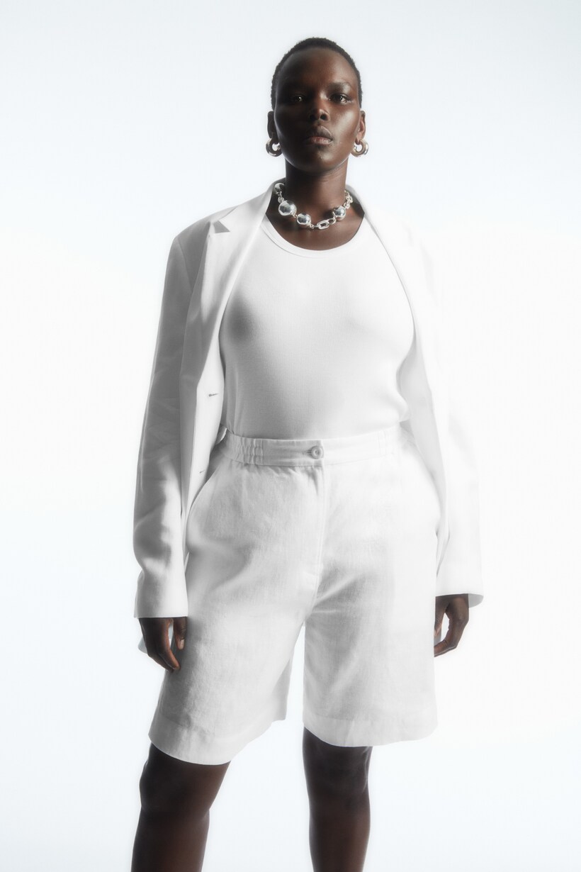 Elasticated linen shorts - WHITE - women | COS AU