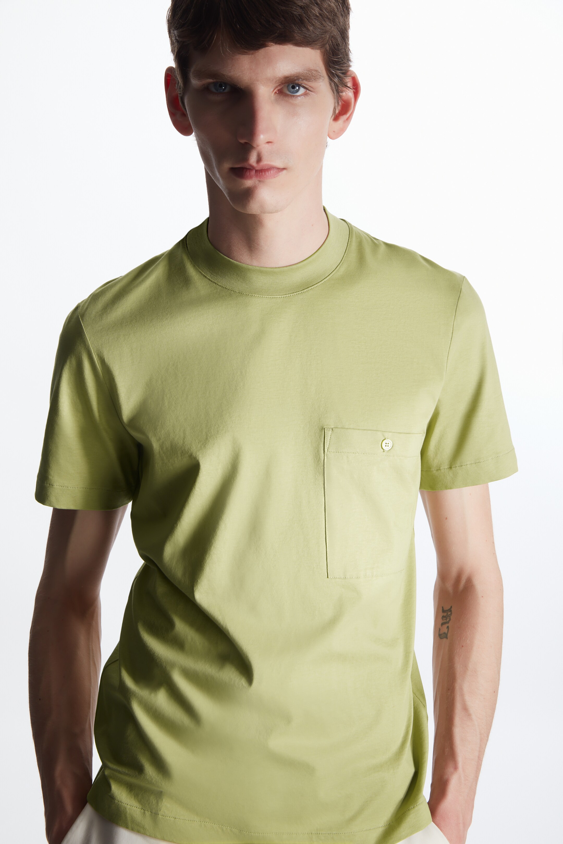 Front image of cos PATCH POCKET T-SHIRT in LIGHT KHAKI