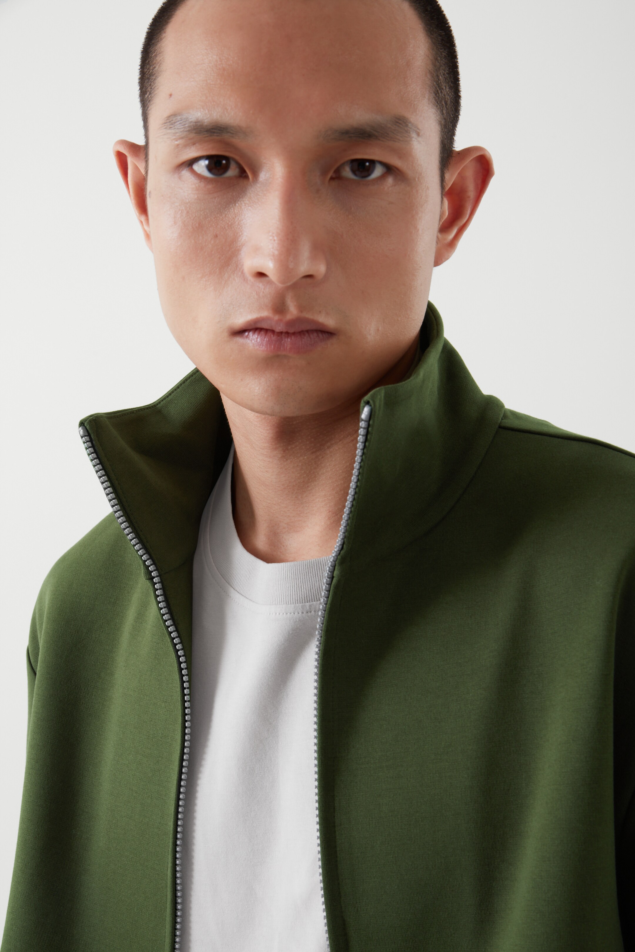 Funnel neck zip-up jacket - DARK GREEN 
