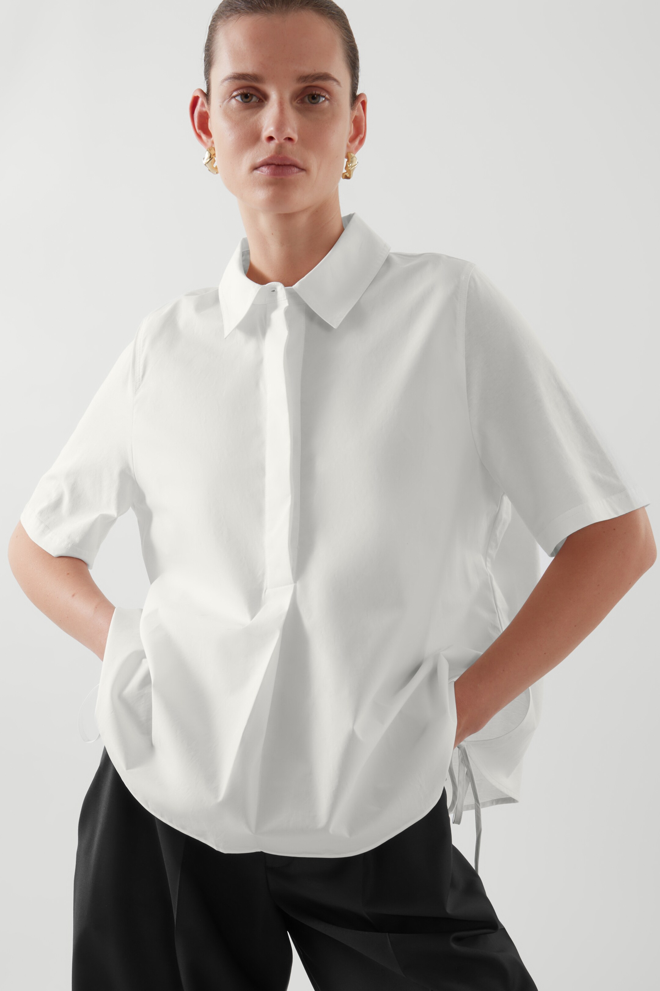 Front image of cos A-LINE SHORT-SLEEVE SHIRT in WHITE