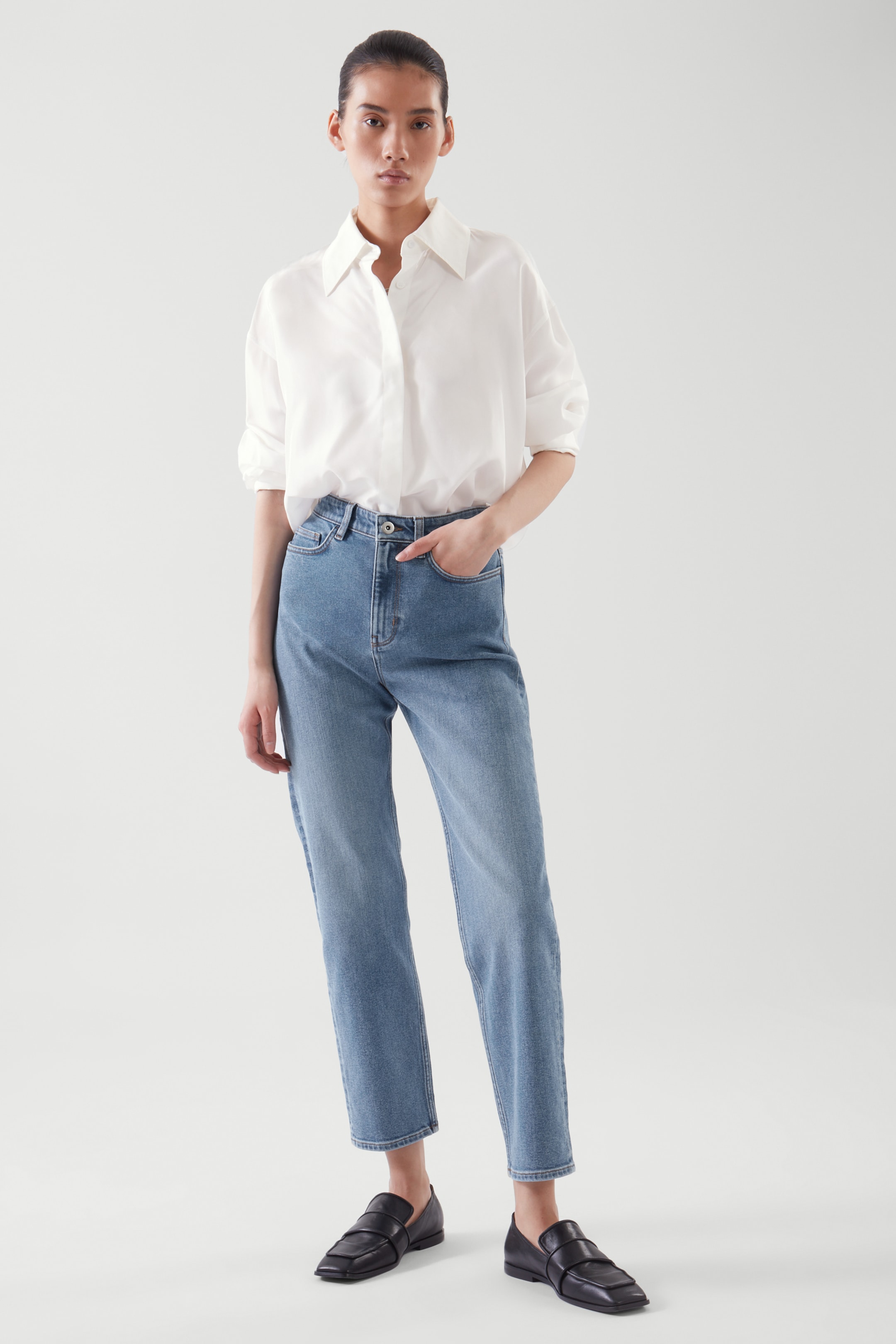 Front image of cos STRAIGHT-LEG SLIM-FIT ANKLE-LENGTH JEANS in WASHED BLUE