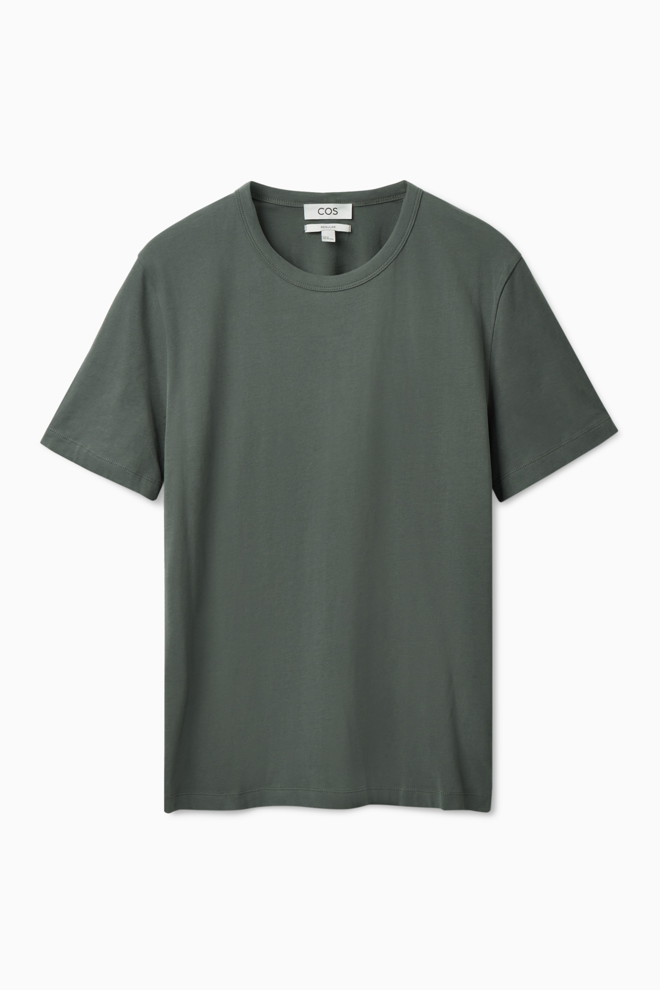 Front image of cos REGULAR-FIT MID-WEIGHT BRUSHED T-SHIRT in DARK GREEN