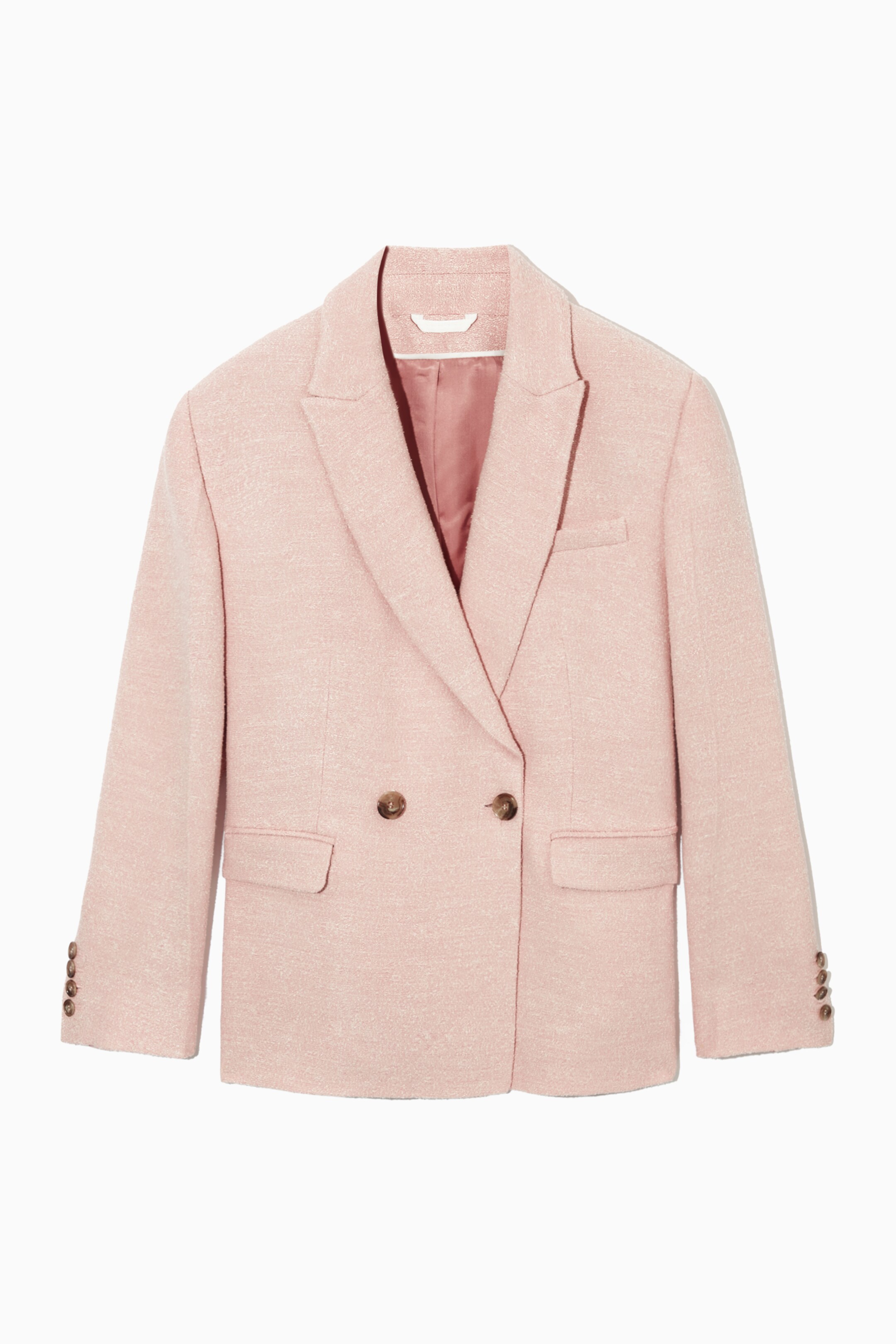 Front image of cos DOUBLE-BREASTED BOUCLÉ BLAZER in LIGHT PINK MÉLANGE