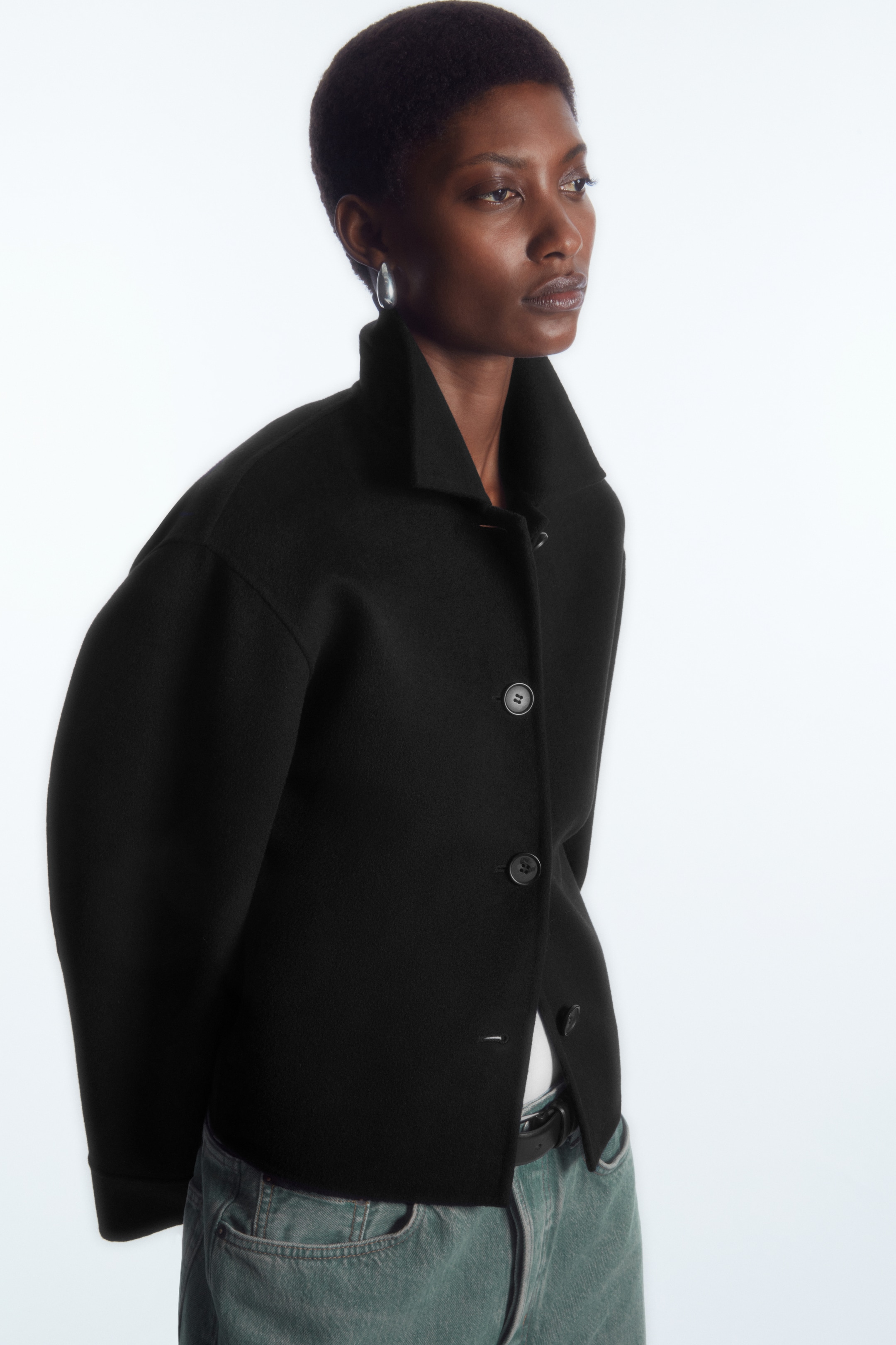 Boxy double-faced wool jacket - BLACK - women | COS AU