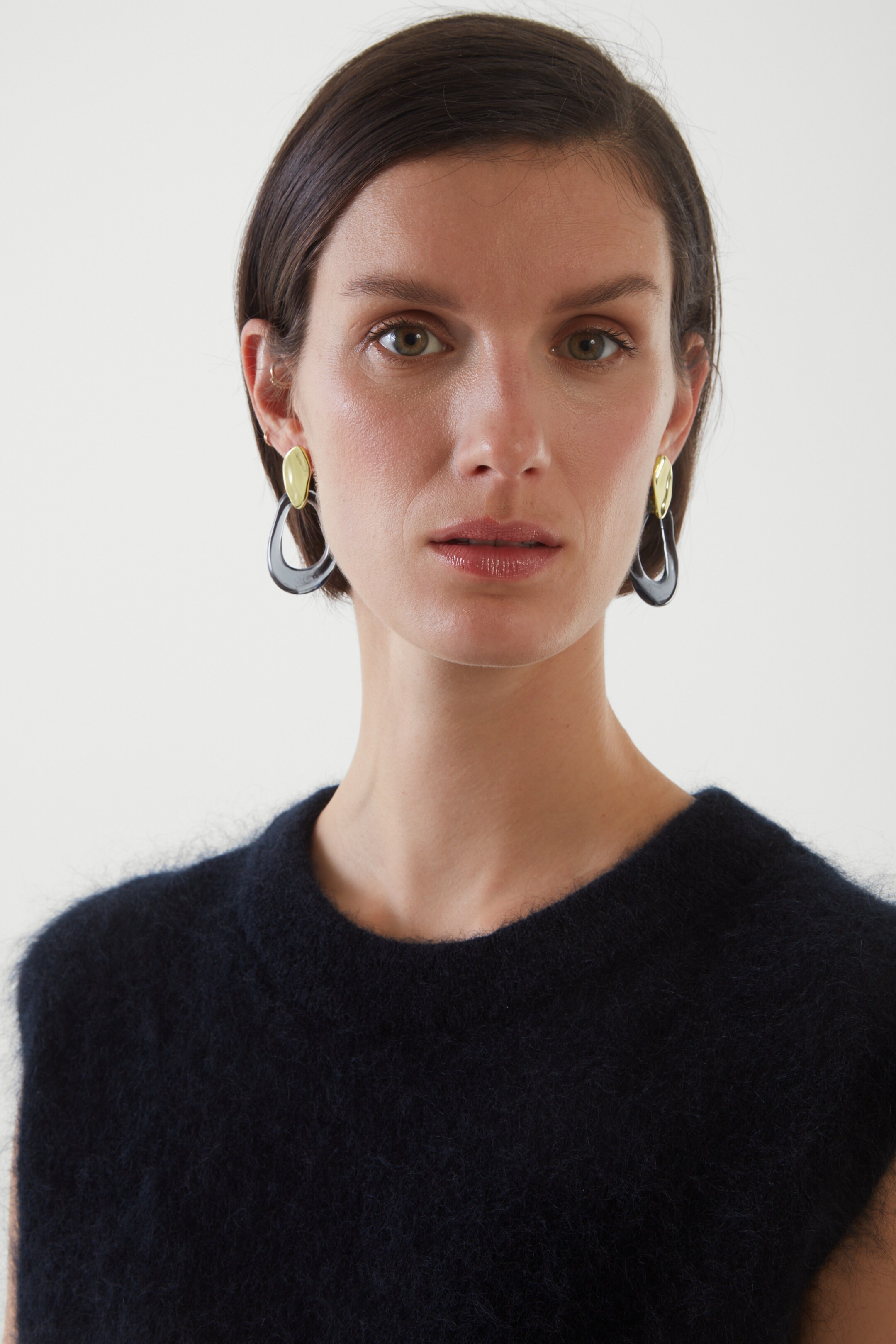 Front image of cos DROP EARRINGS in NAVY / GOLD
