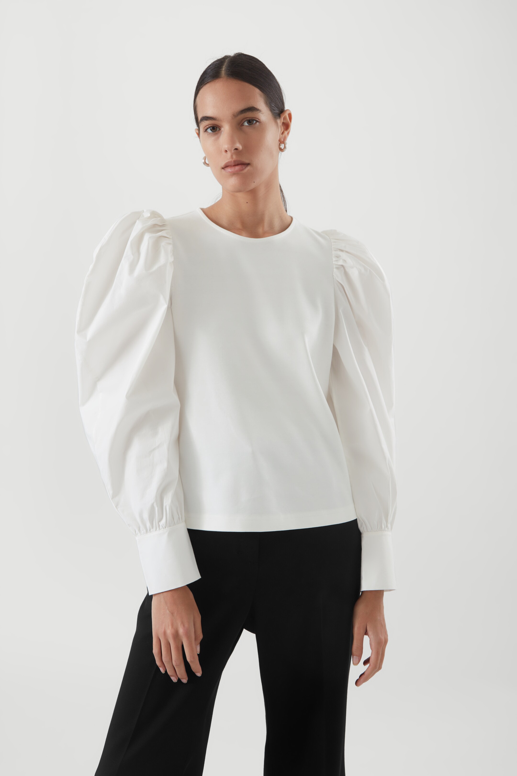 Front image of cos PUFF-SLEEVE TOP in WHITE