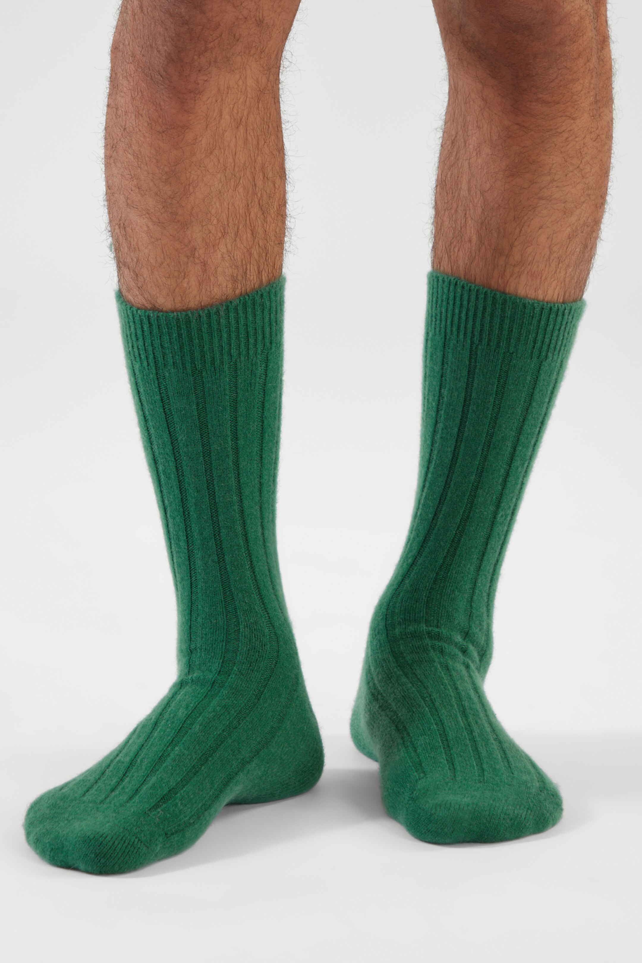 Front image of cos RIBBED CASHMERE SOCKS in GREEN