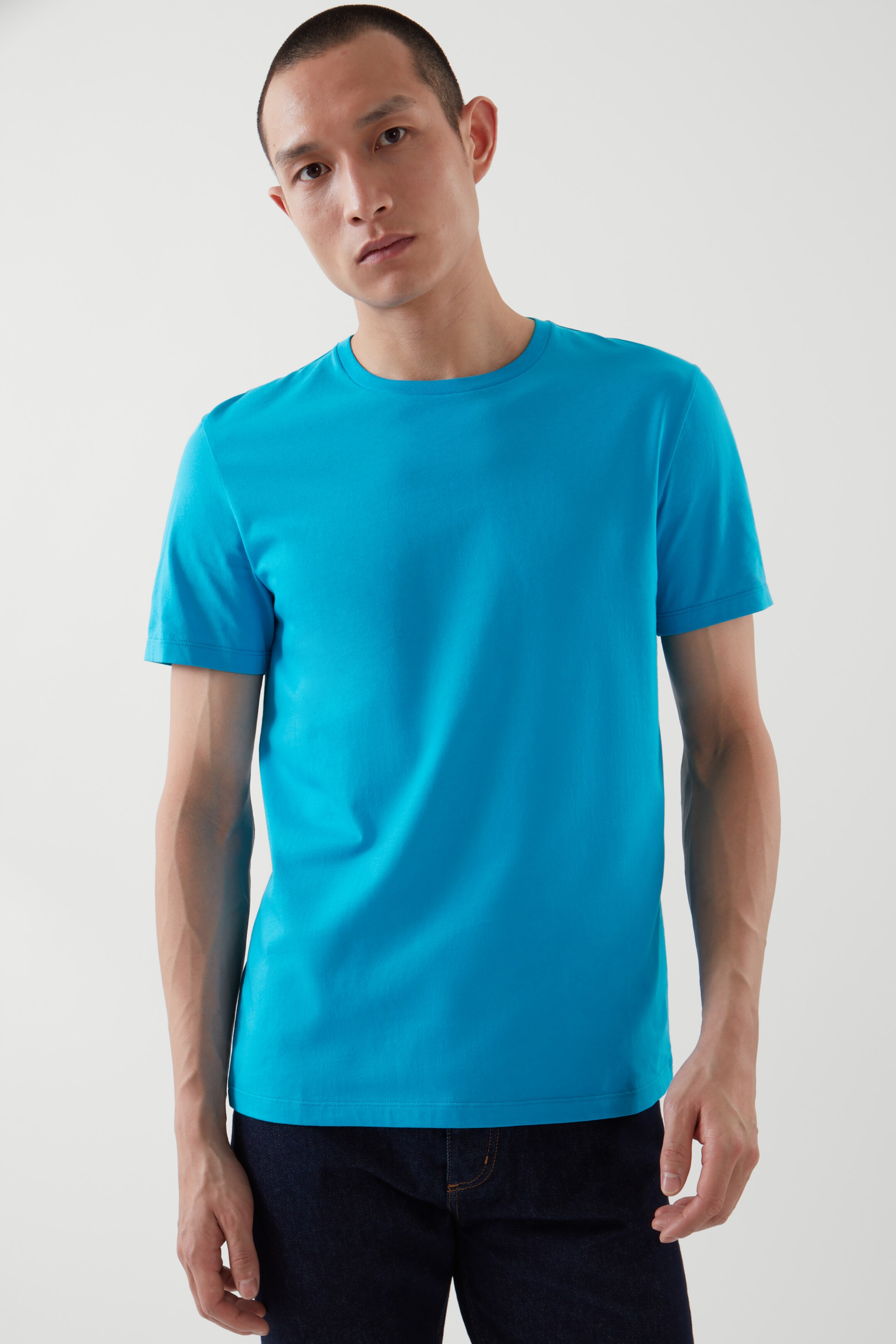 Front image of cos REGULAR-FIT T-SHIRT in TURQUOISE