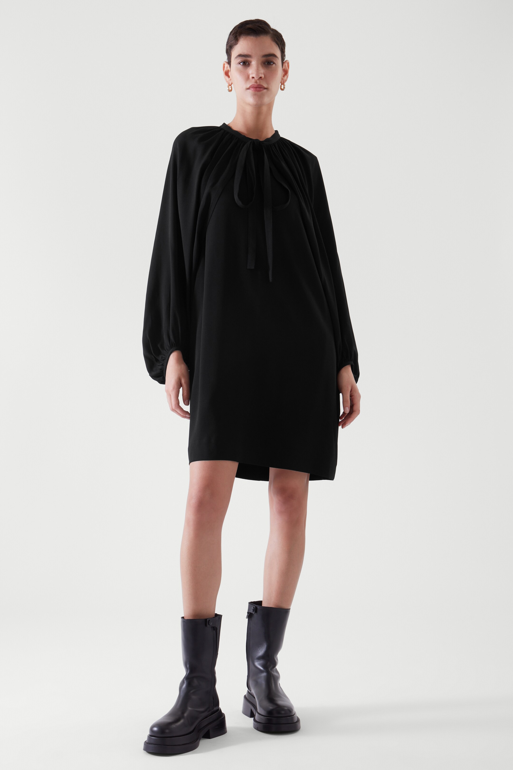 Front image of cos CAPE SLEEVE DRESS in BLACK