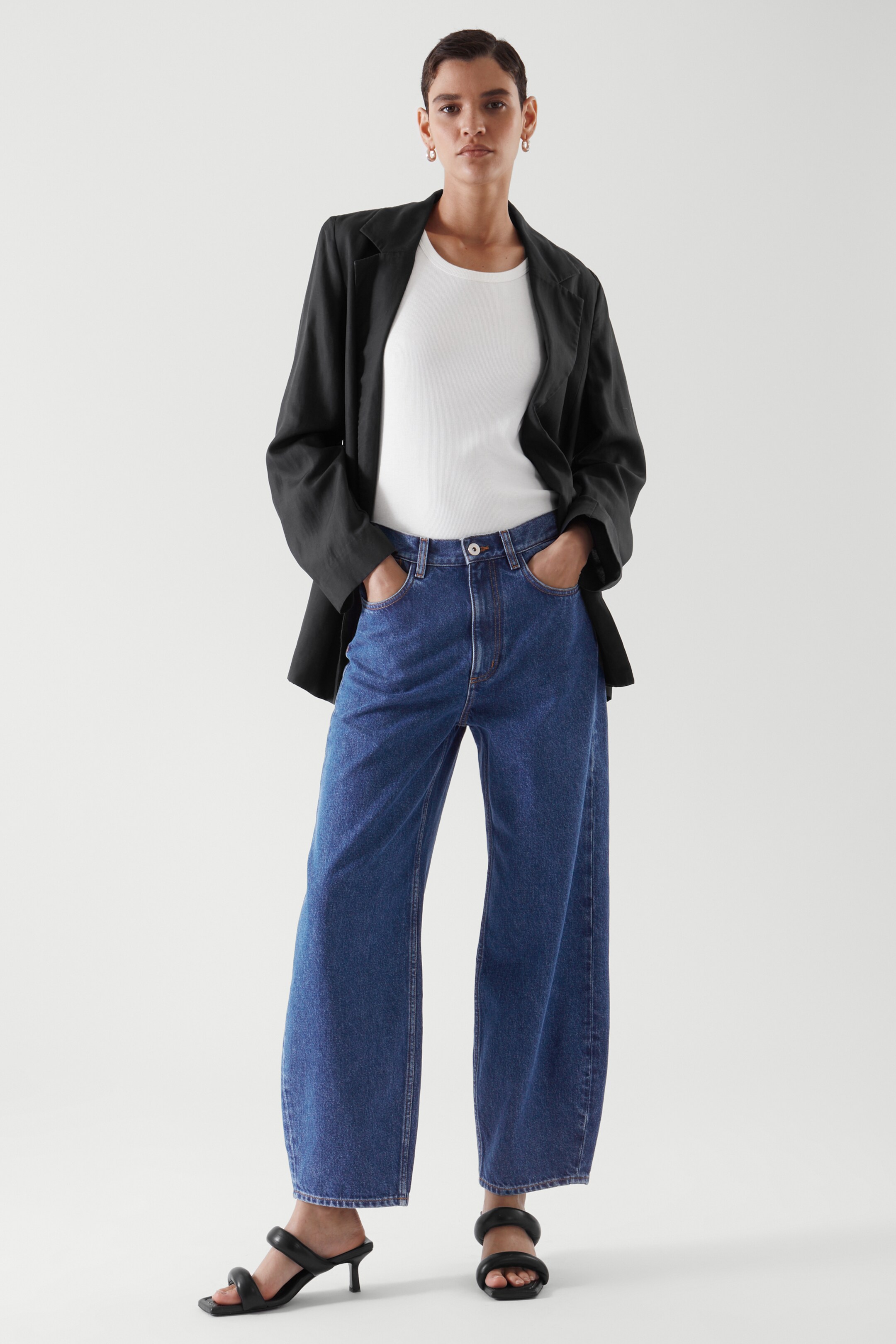 Front image of cos BARREL-LEG MID-RISE JEANS in mid-blue