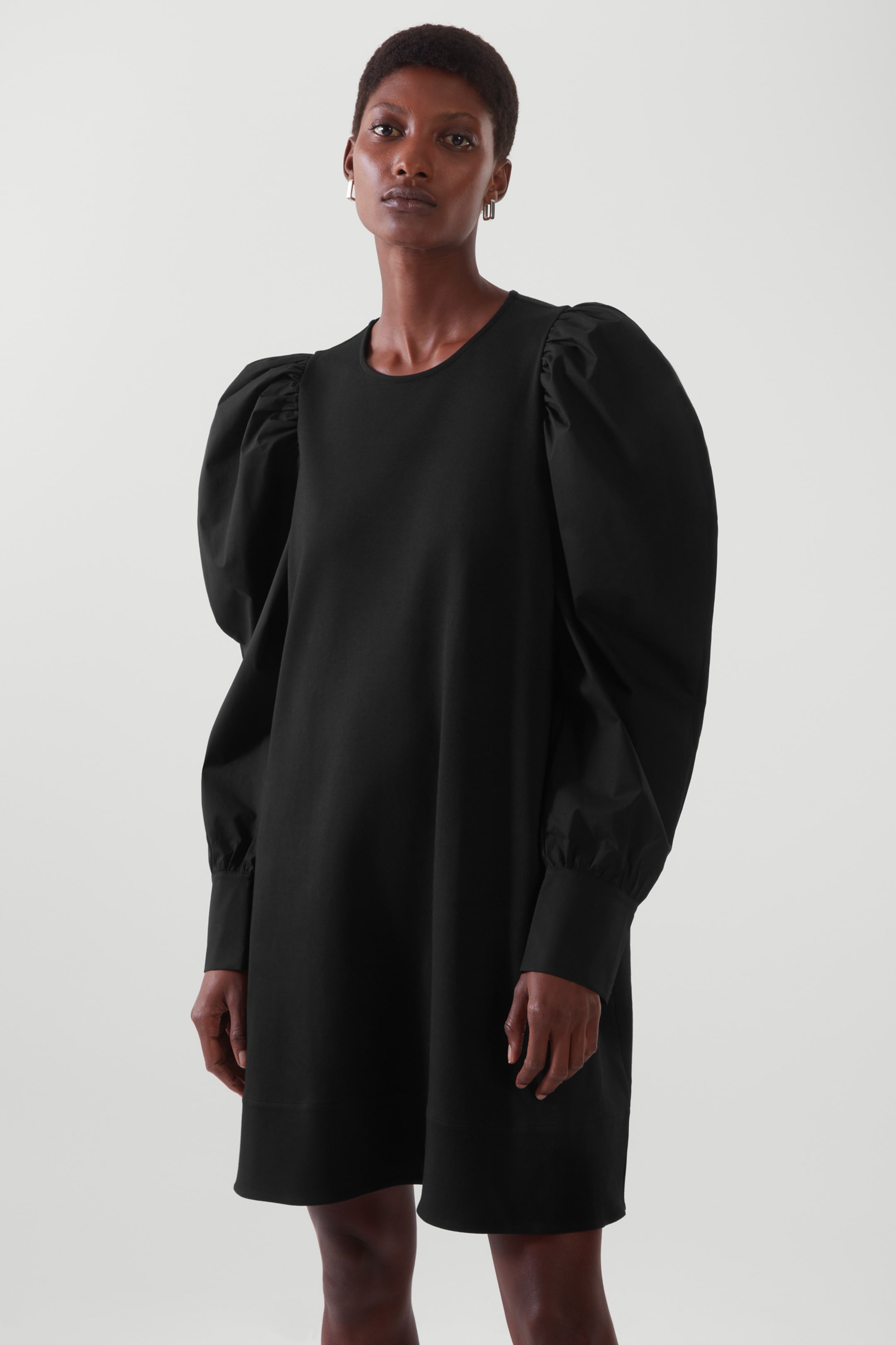 Top image of cos PUFF-SLEEVE A-LINE DRESS in BLACK
