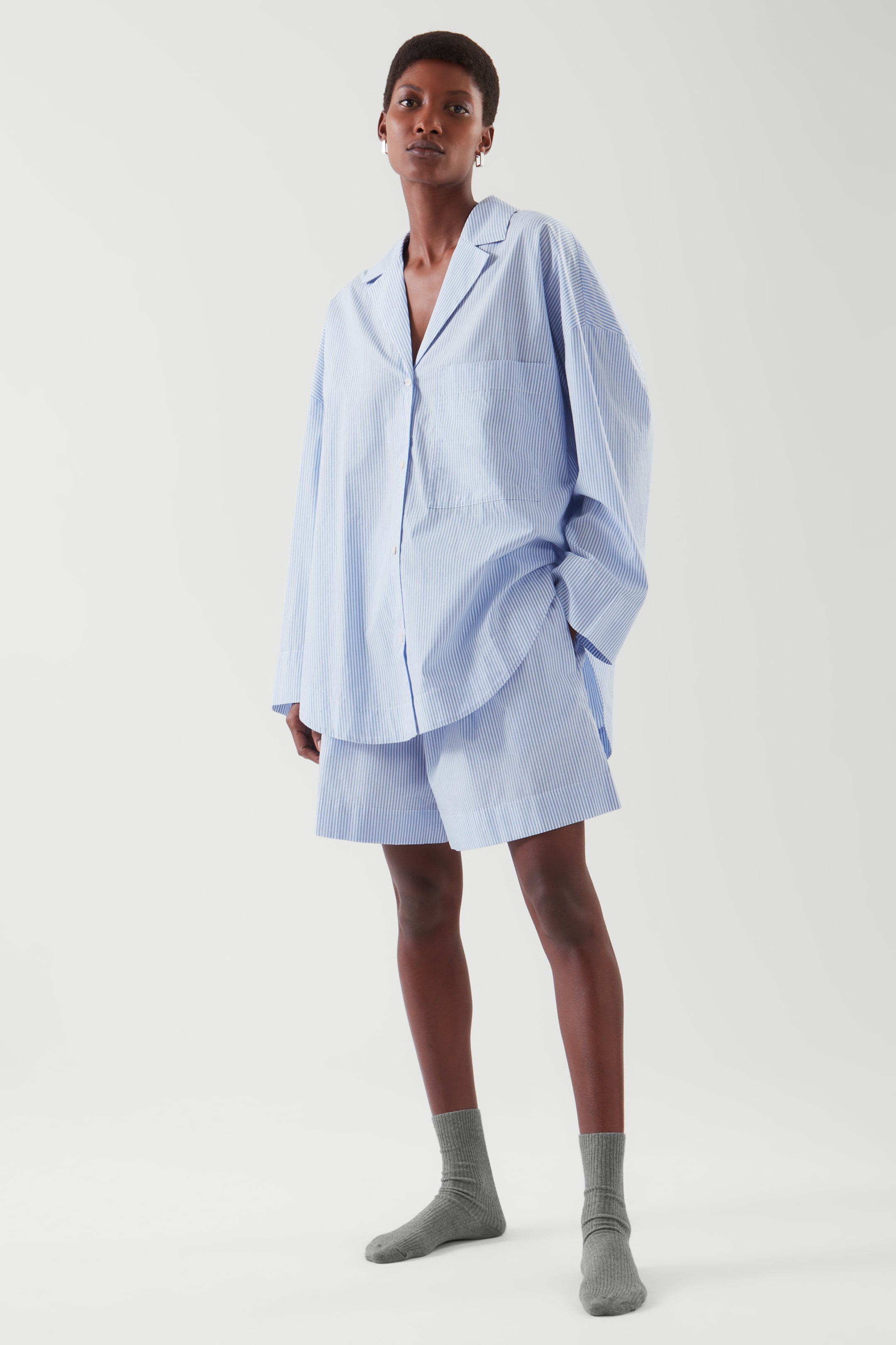 Front image of cos RELAXED CAMP COLLAR SHIRT in LIGHT BLUE