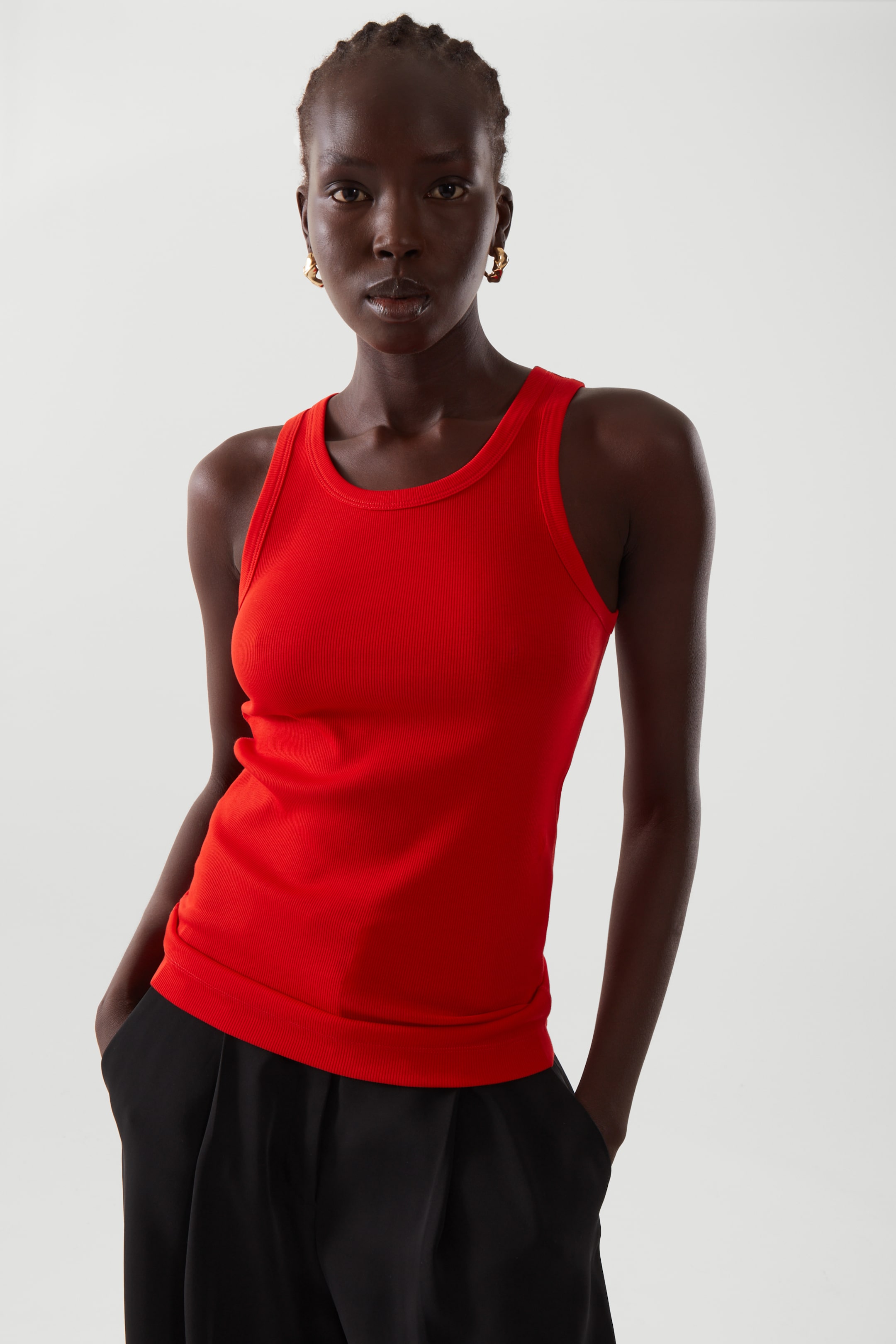 Front image of cos RIBBED TANK TOP in RED