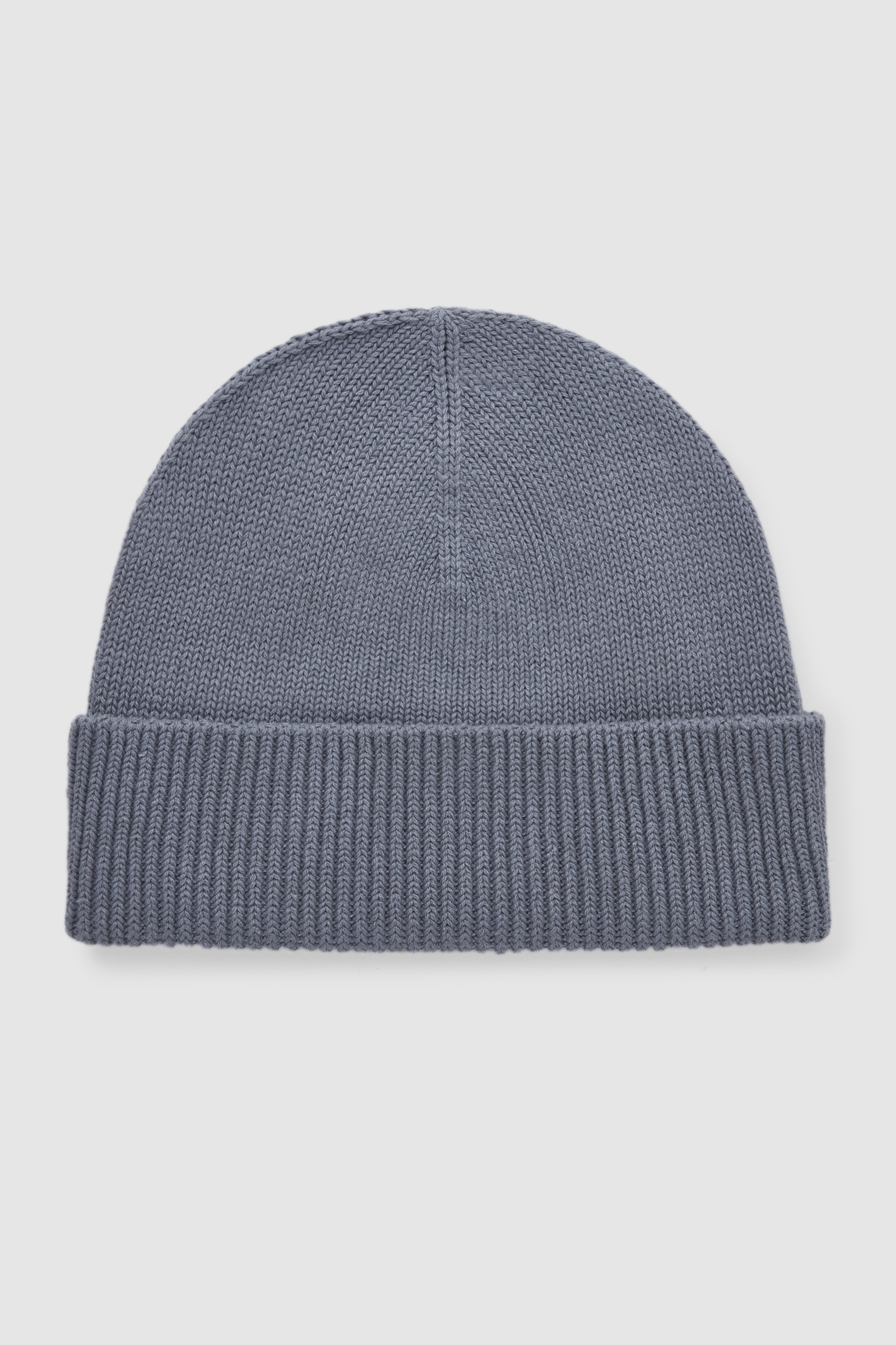 Front image of cos LIGHTWEIGHT COTTON BEANIE in WASHED BLUE