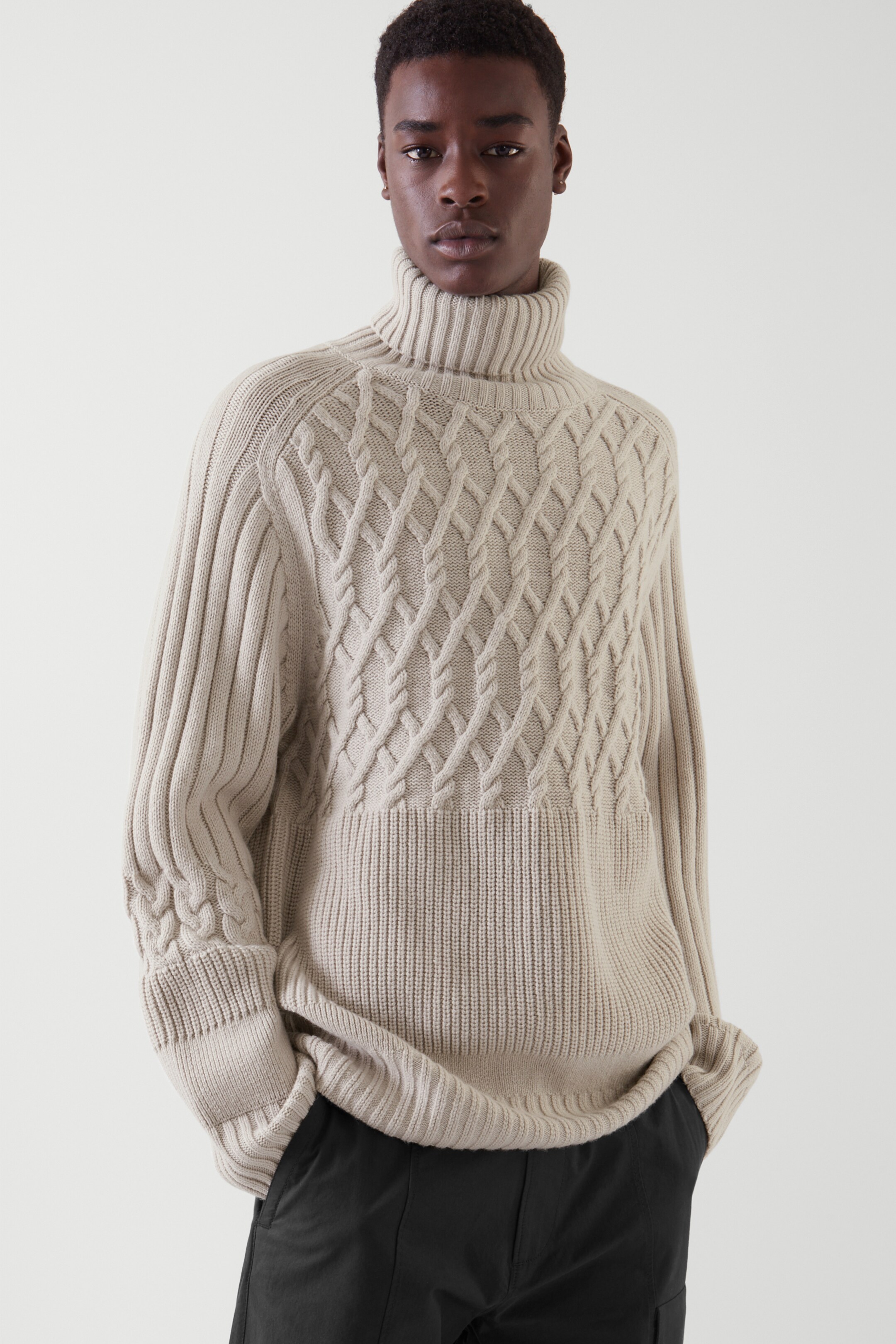 cable knit polo neck jumper mens