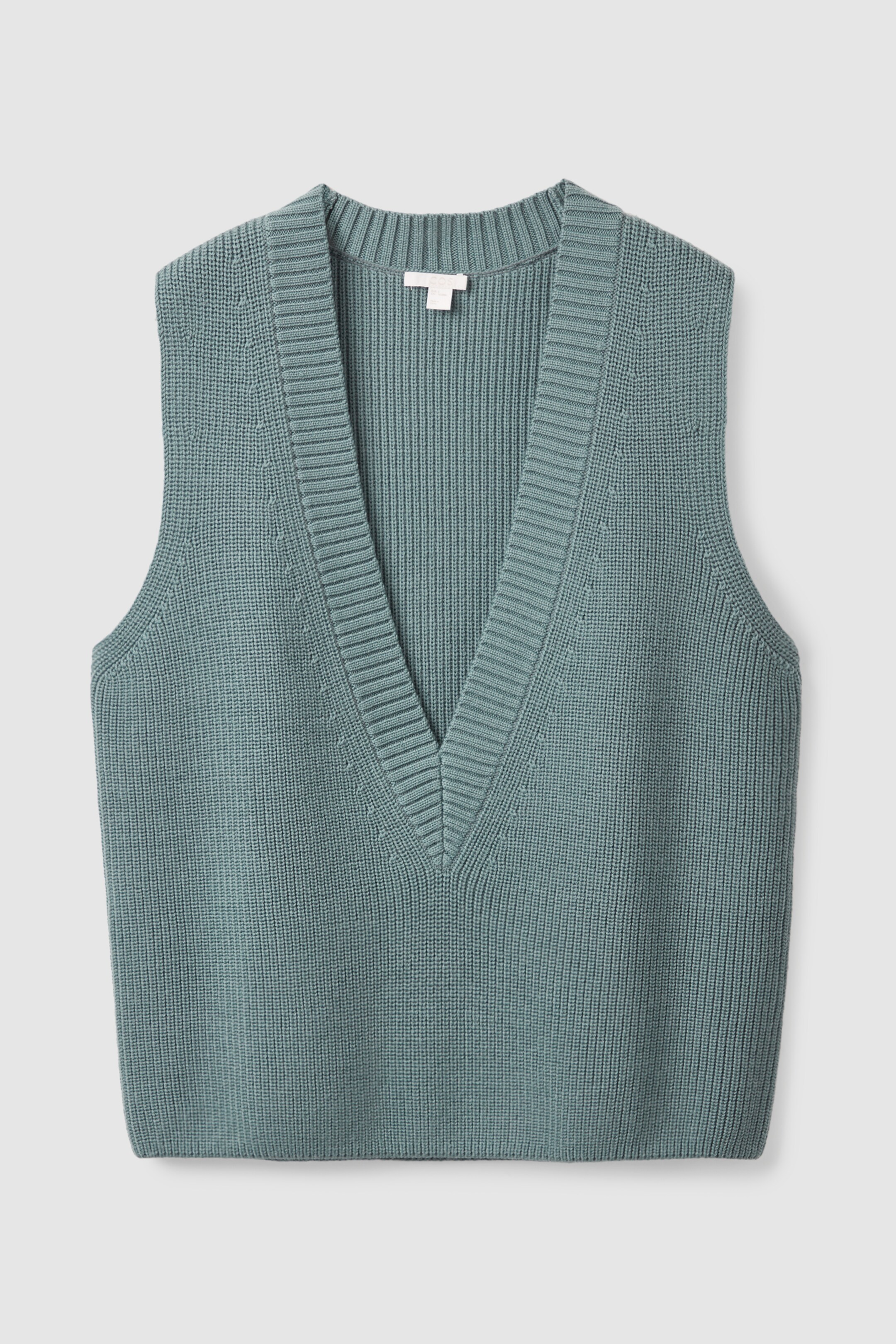 Front image of cos DEEP V-NECK KNITTED VEST in turquoise