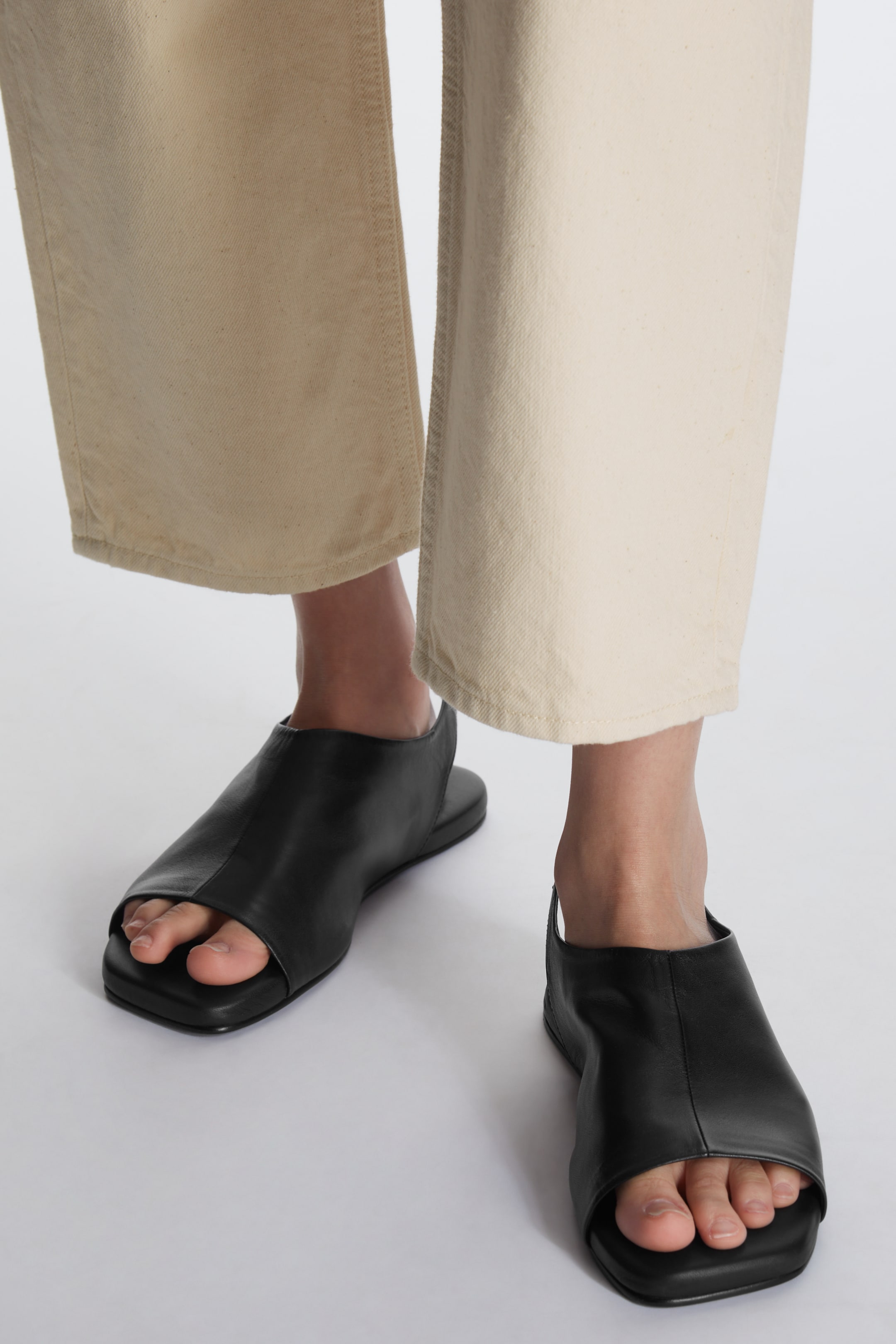 Front image of cos LEATHER OPEN-TOE SANDALS in Black