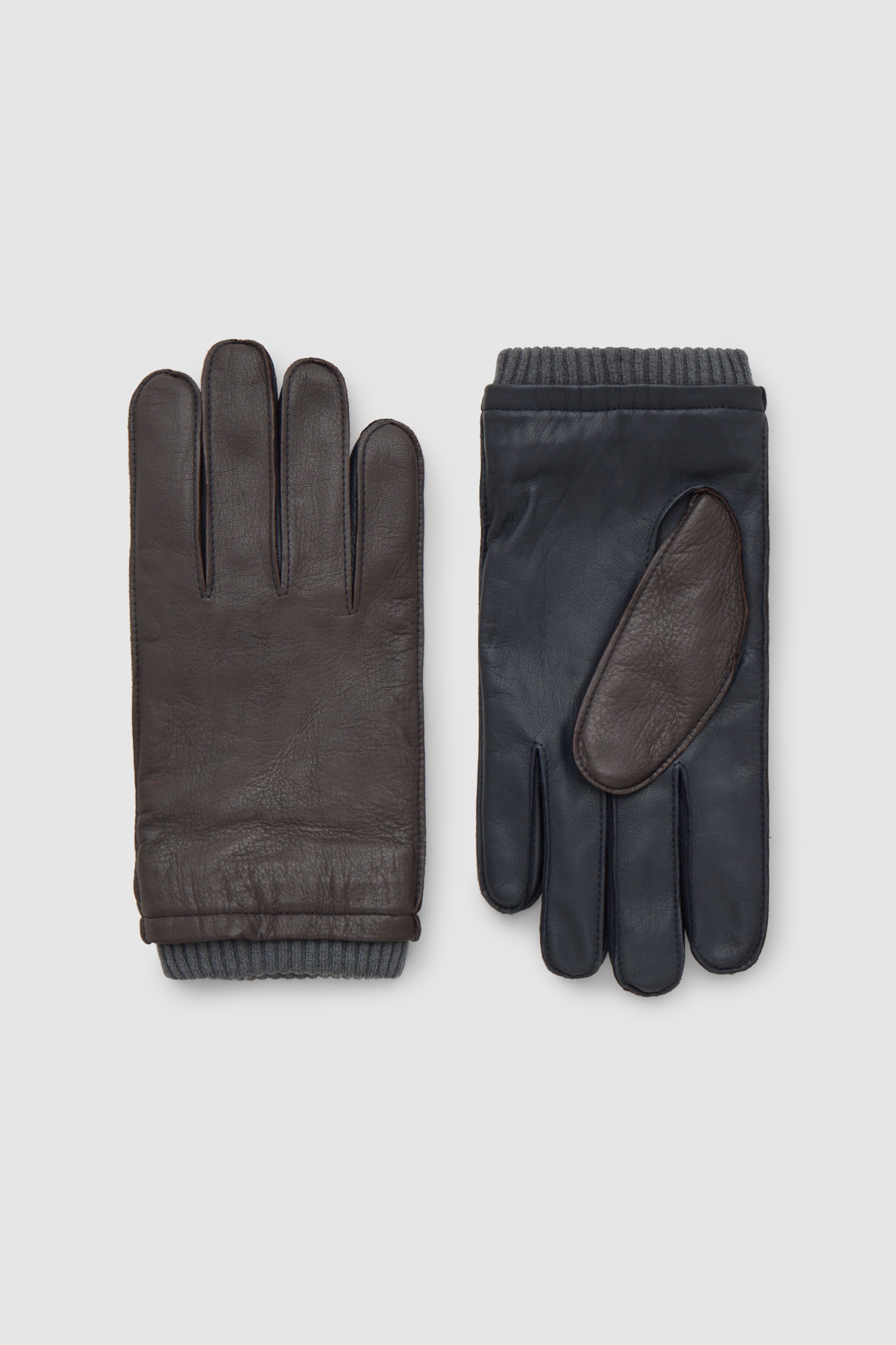 Front image of cos LEATHER GLOVES in NAVY / BROWN