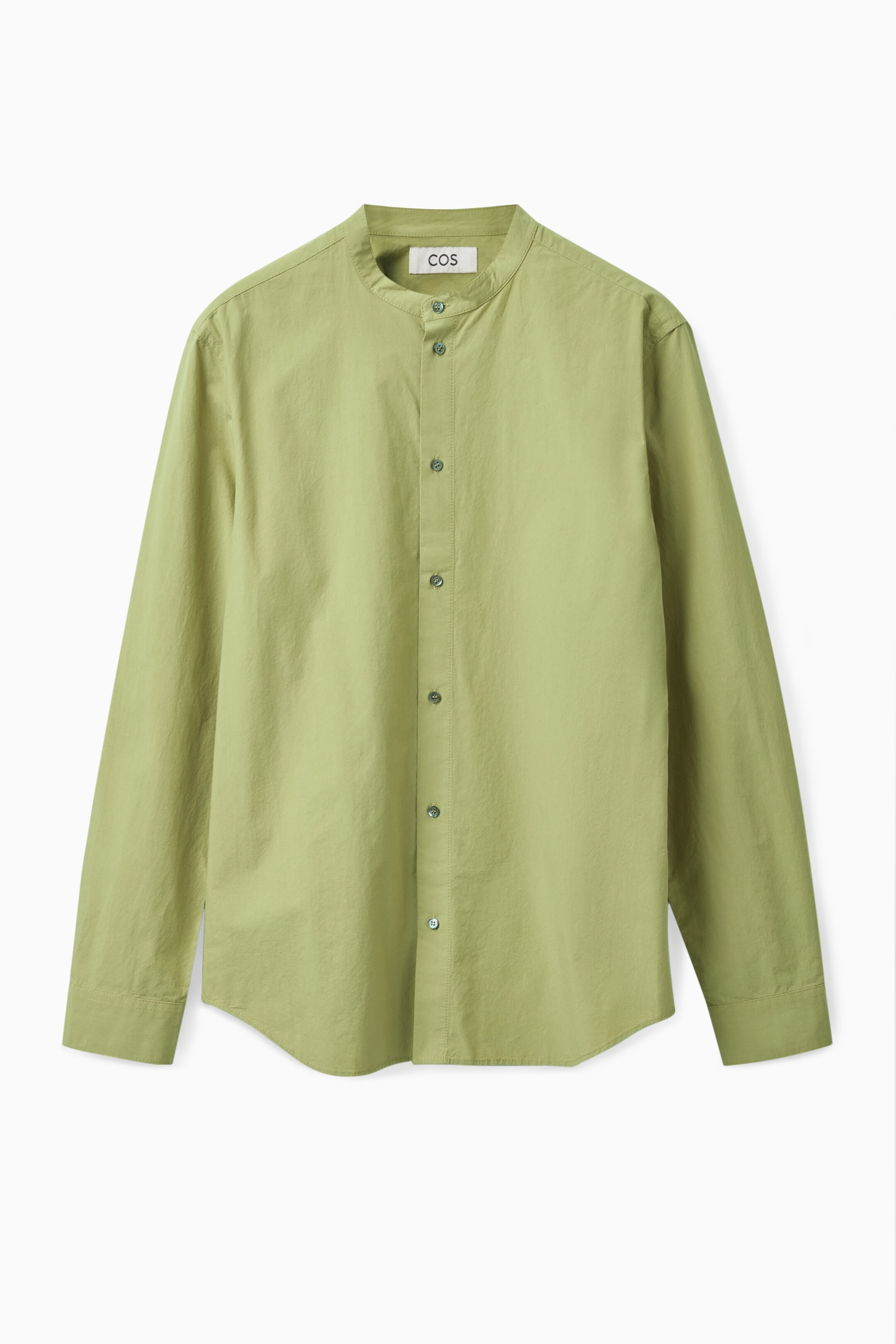 Front image of cos REGULAR-FIT GRANDAD COLLAR SHIRT in GREEN