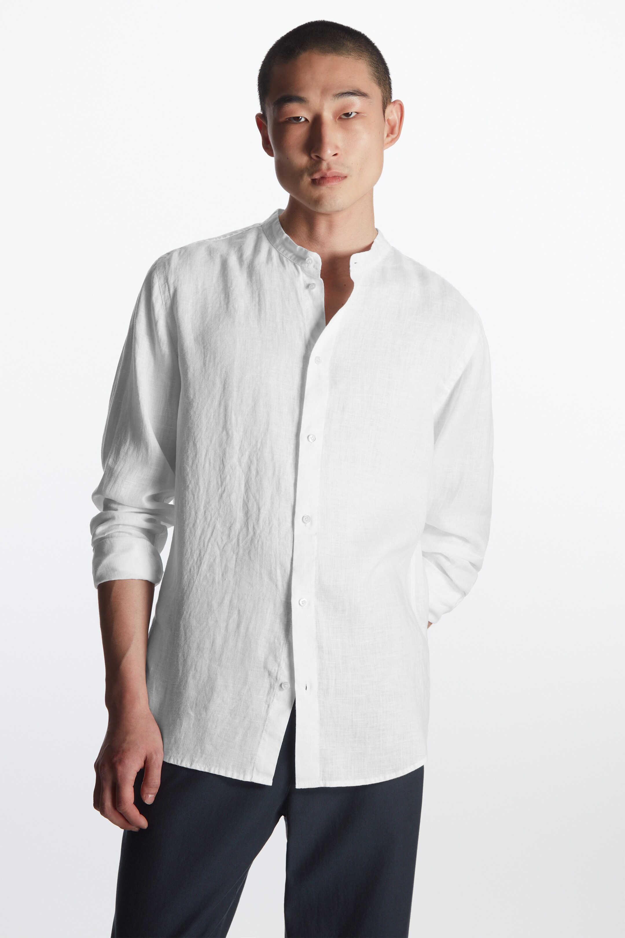 Front image of cos REGULAR-FIT HEMP SHIRT in WHITE