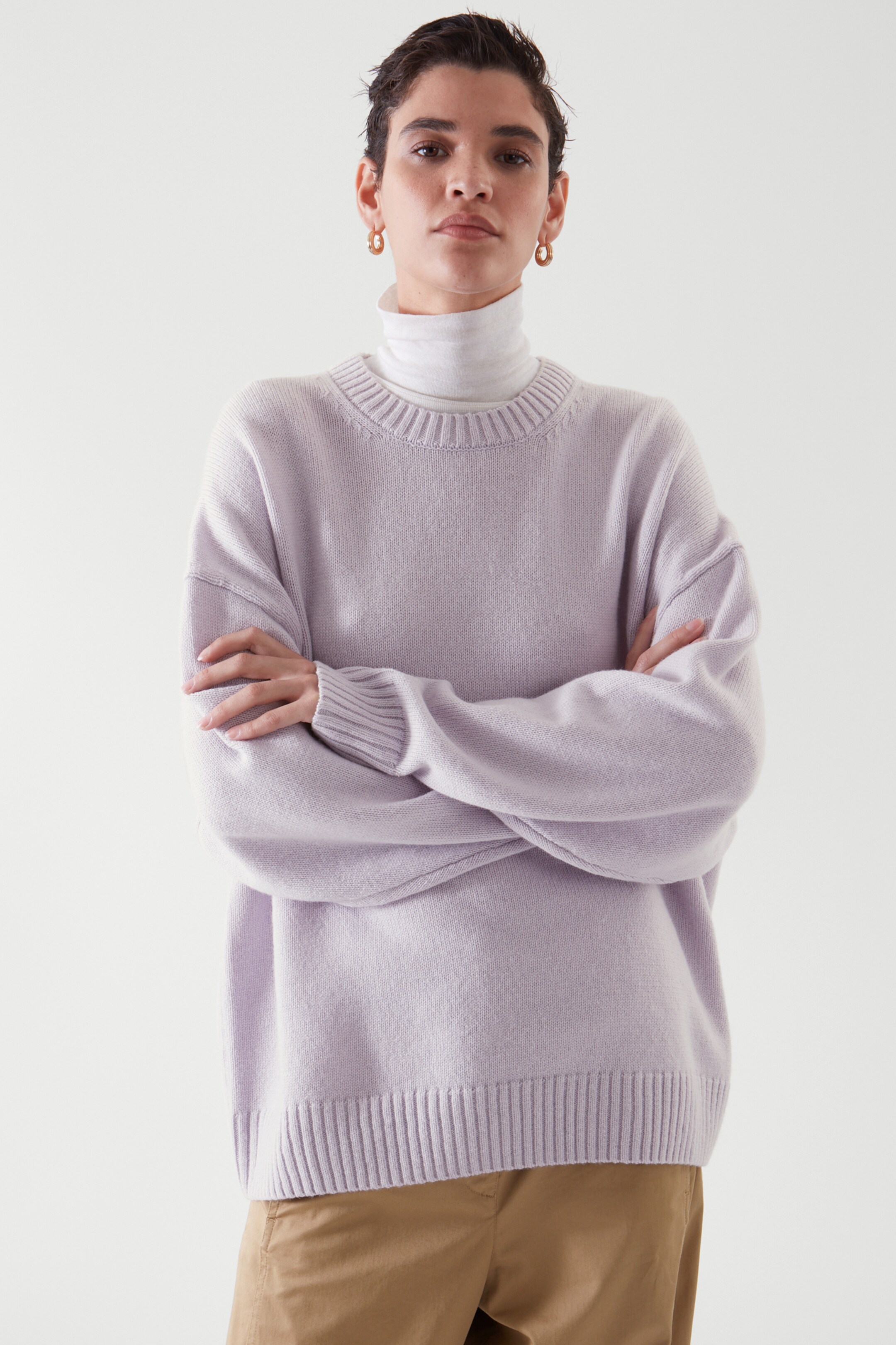 Front image of cos RELAXED-FIT WOOL JUMPER in PALE LILAC