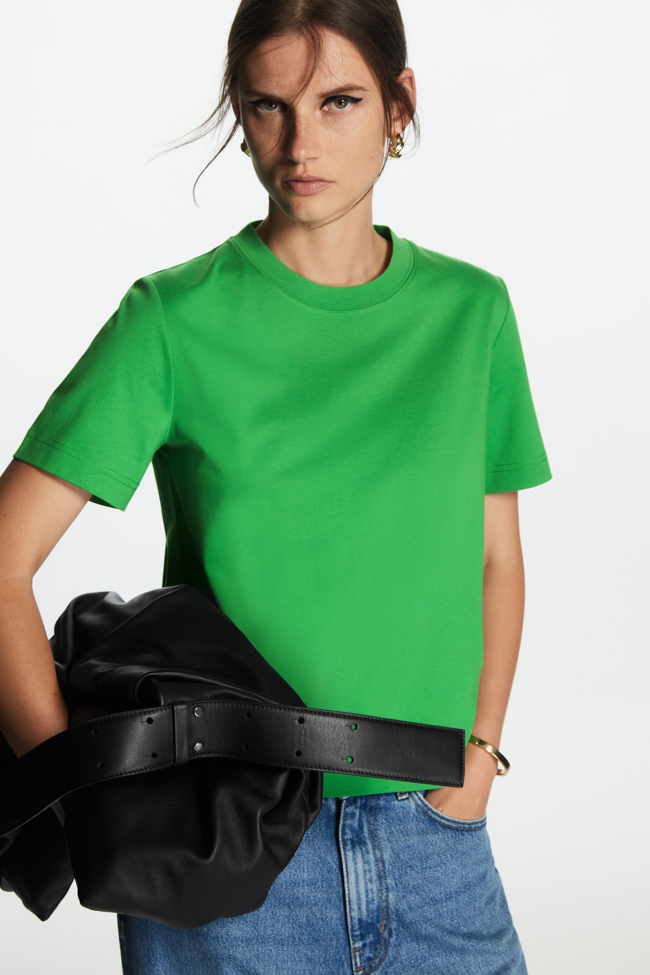Front image of cos REGULAR-FIT T-SHIRT in BRIGHT GREEN