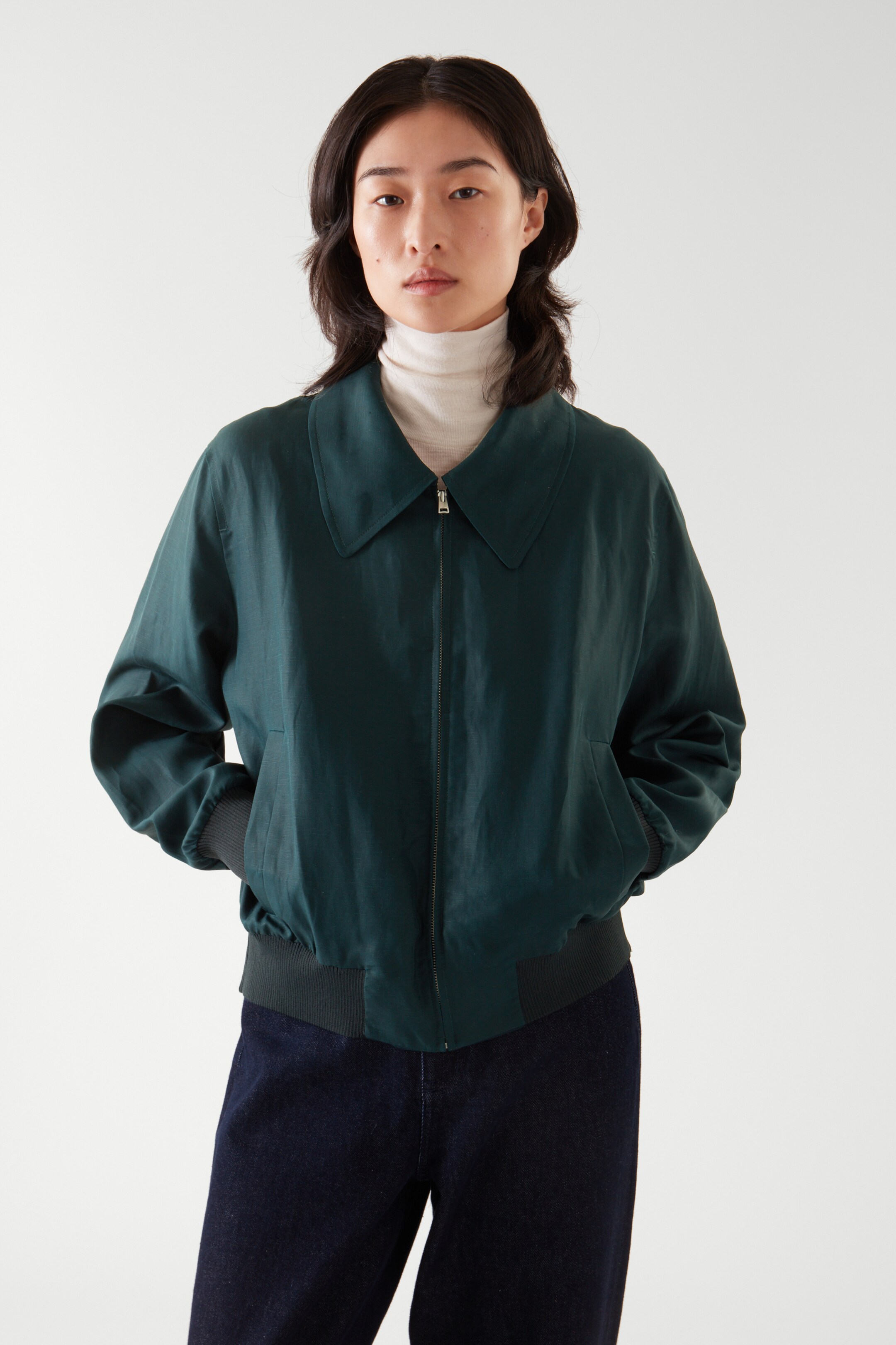 Front image of cos CROPPED BOMBER JACKET in NAVY
