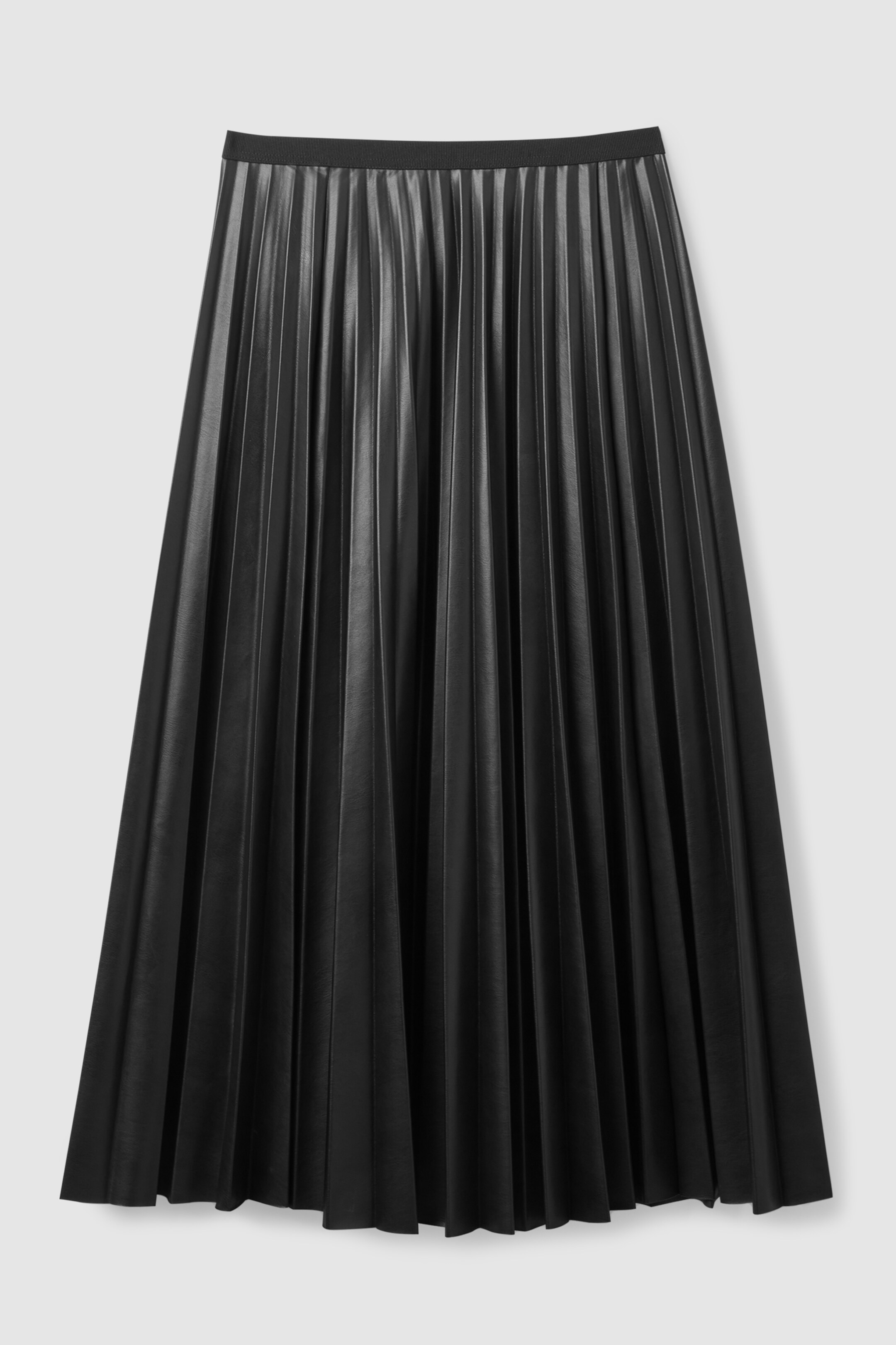 Front image of cos PLEATED VEGAN LEATHER MIDI SKIRT in BLACK