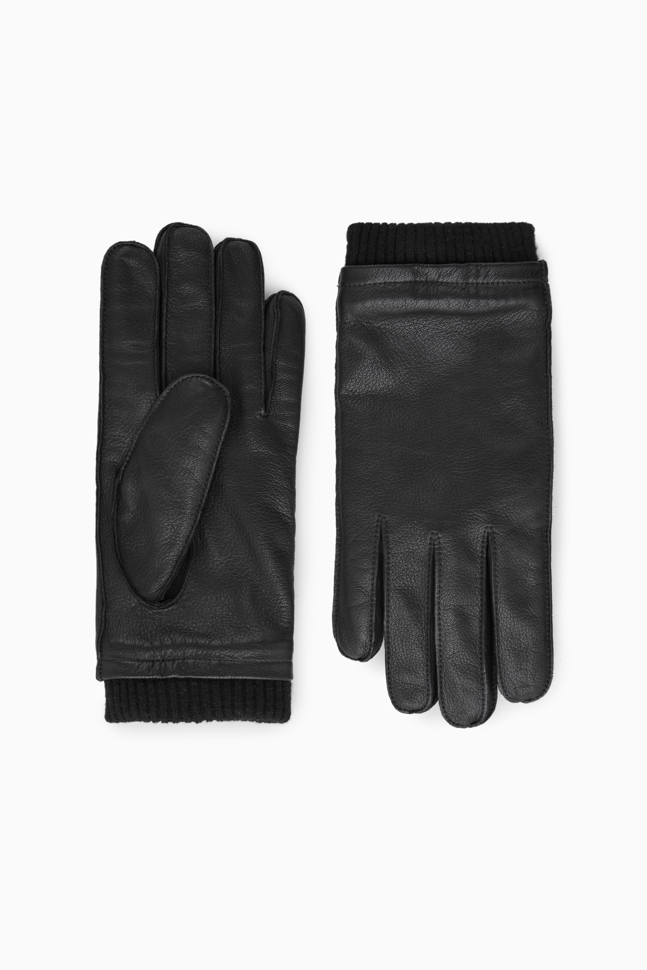 Front image of cos LEATHER GLOVES in BLACK
