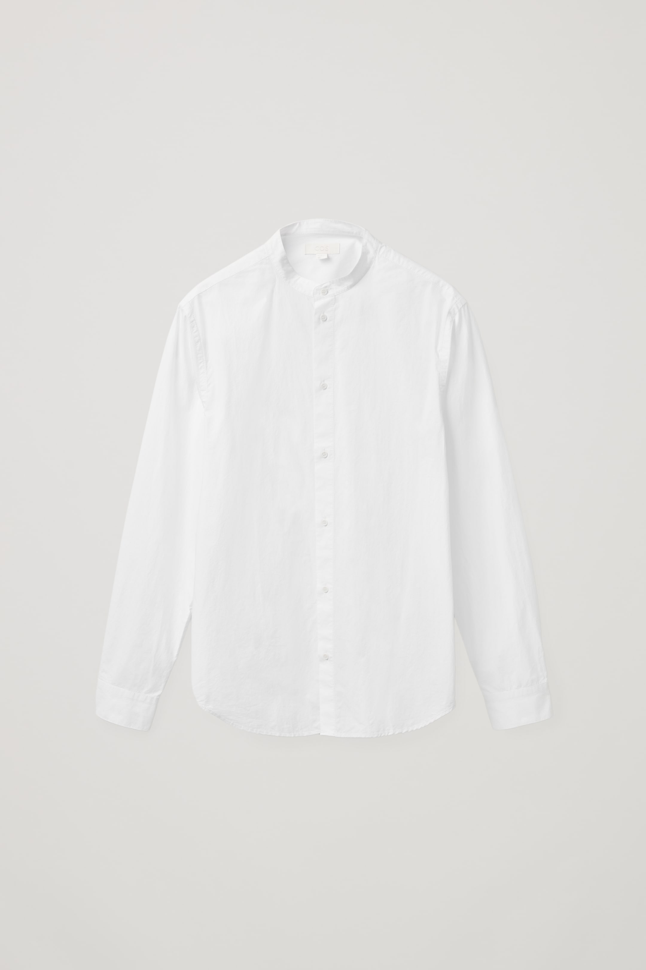Front image of cos REGULAR-FIT COLLARLESS SHIRT in white