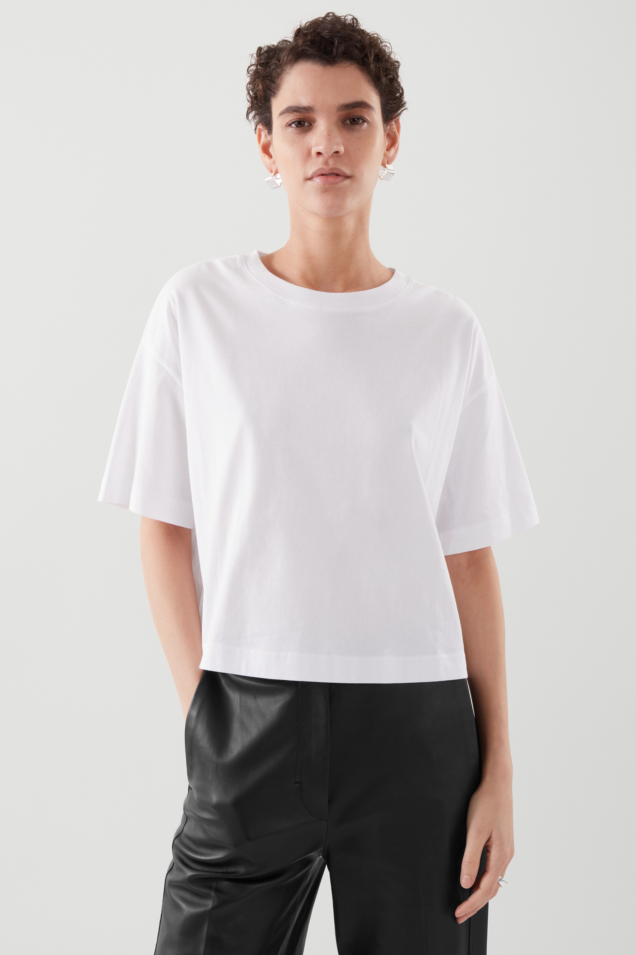 Front image of cos CROPPED COTTON T-SHIRT in white