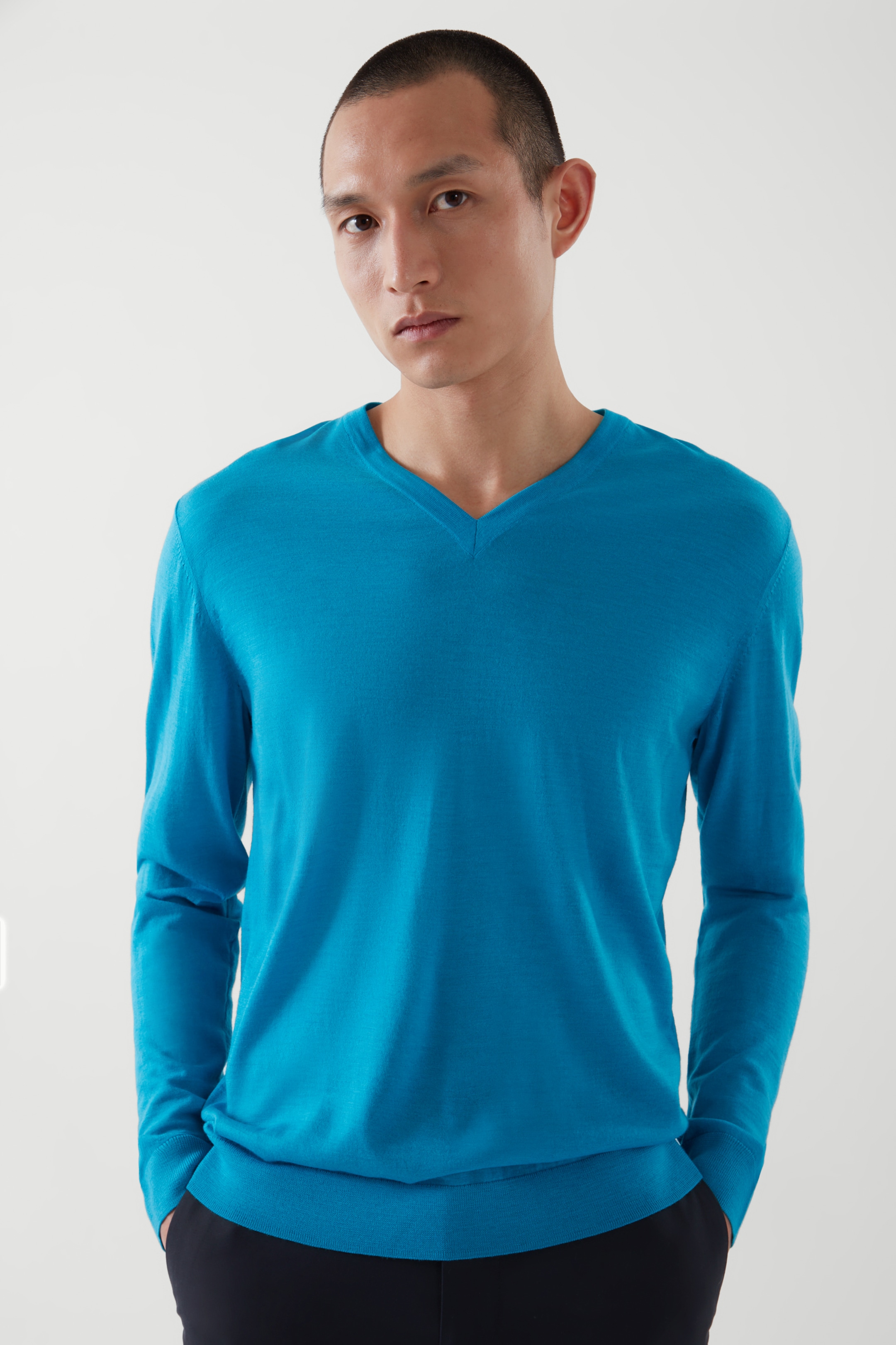 Front image of cos V-NECK WOOL JUMPER in TURQUOISE