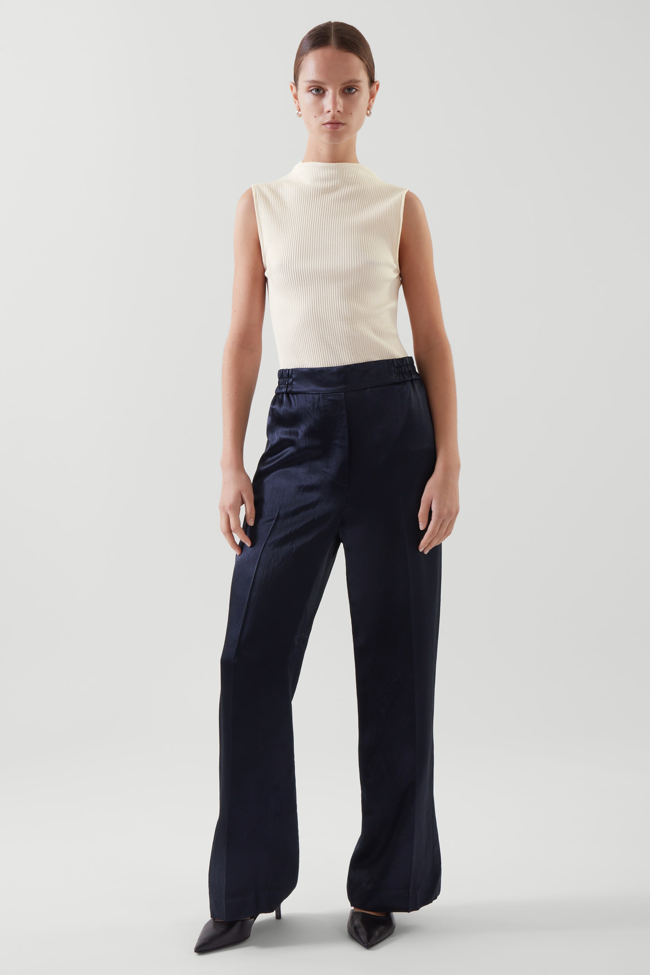 Straight-leg satin pants - NAVY - Women 