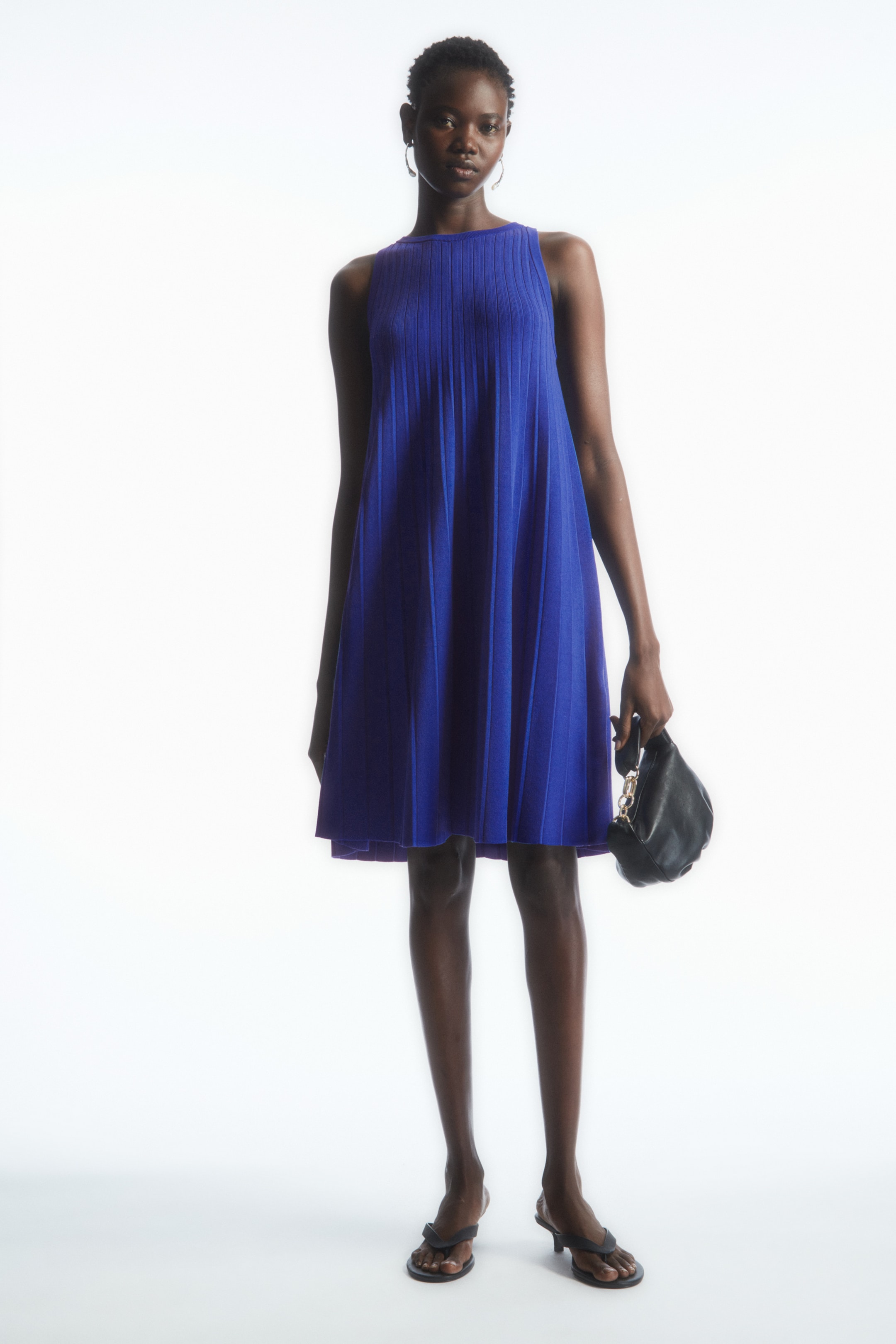 Pleated a-line mini dress - BLUE - women | COS AU