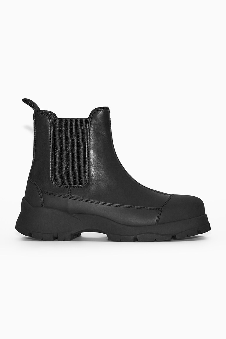 RUBBER-TRIMMED LEATHER CHELSEA BOOTS