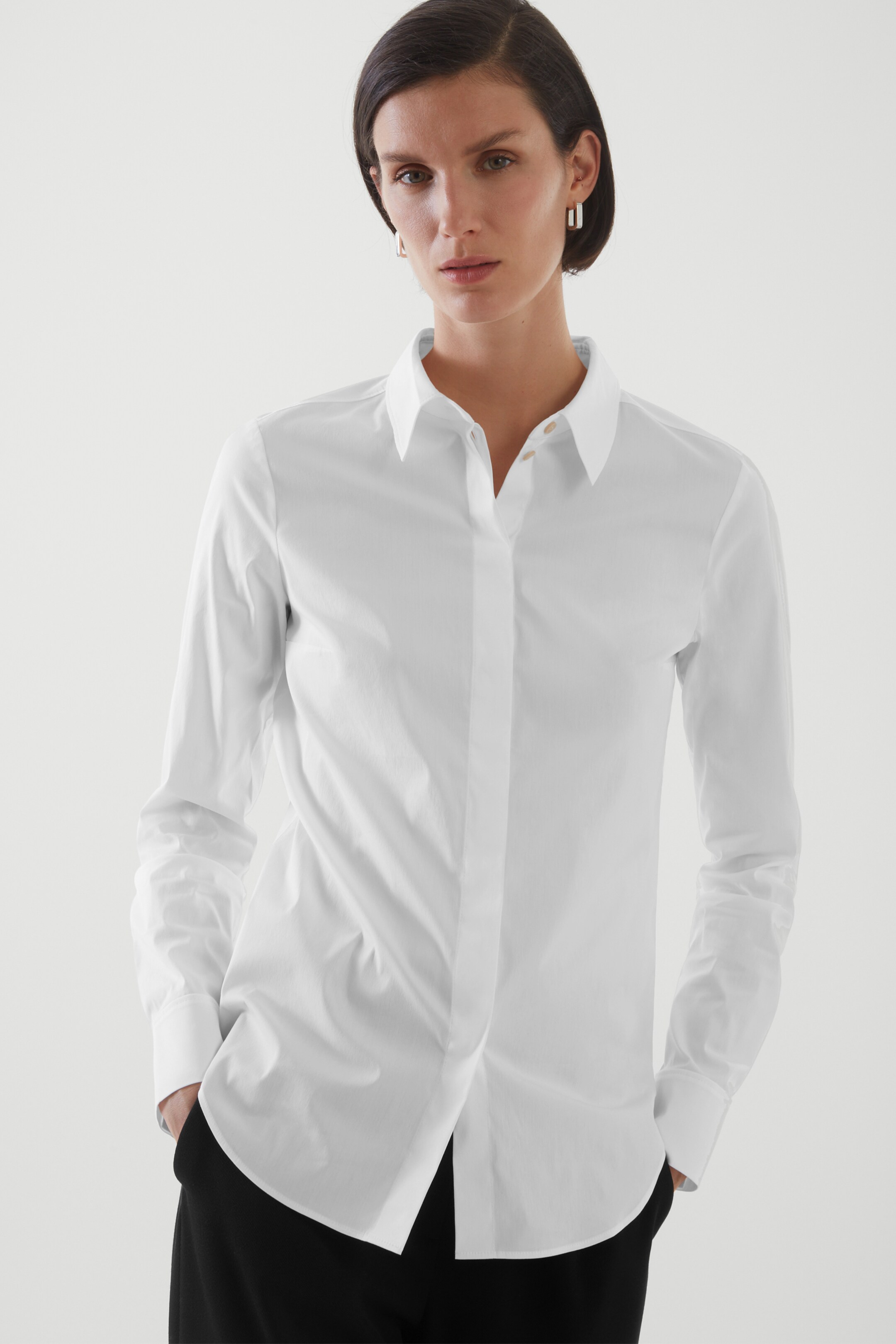 Front image of cos SLIM-FIT COTTON SHIRT in WHITE