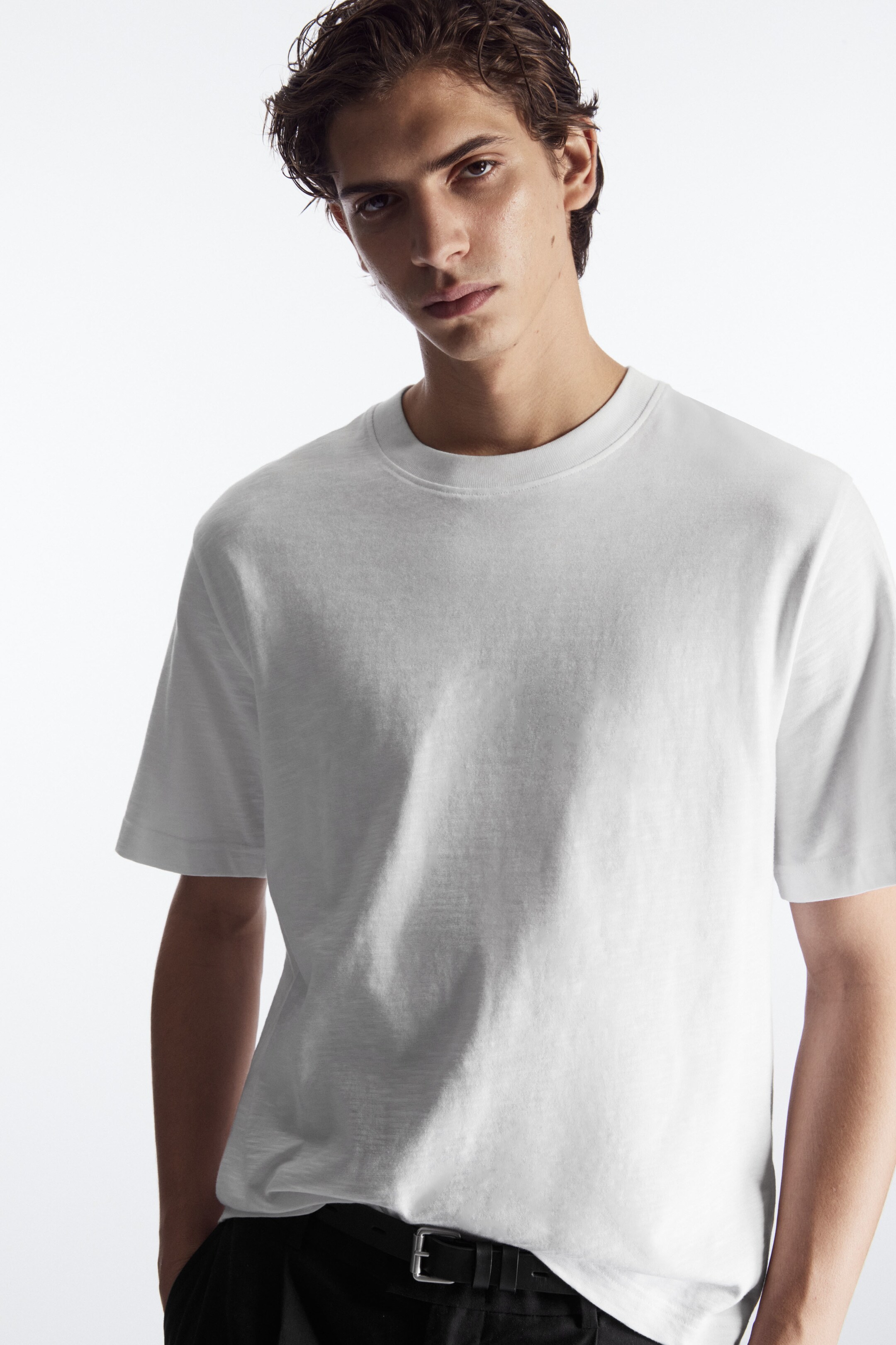 Front image of cos THE ULTRA EASY T-SHIRT in WHITE